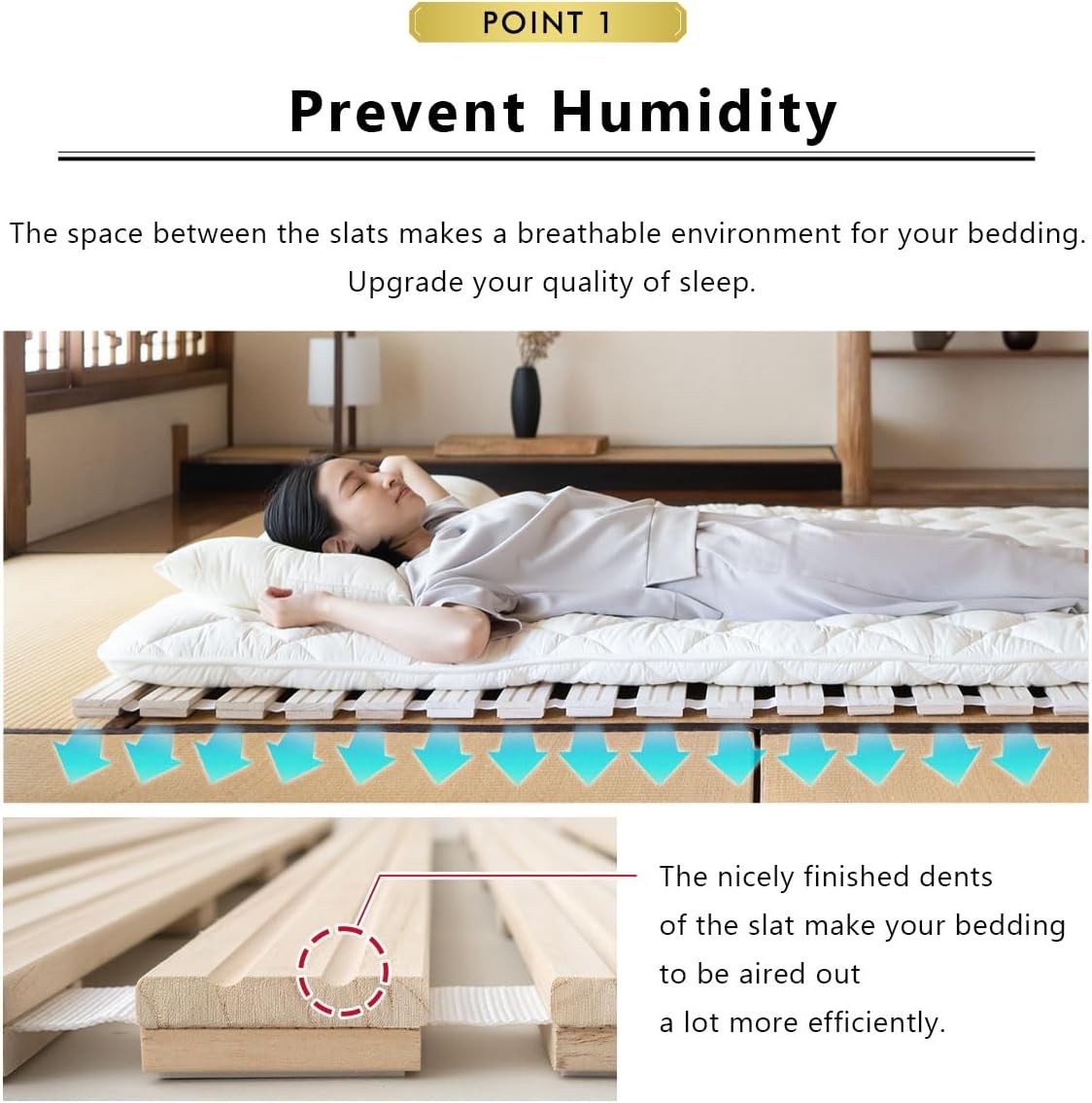 Wood Roll-Type Slatted Bed Queen (63×78.7in) for Japanese Floor