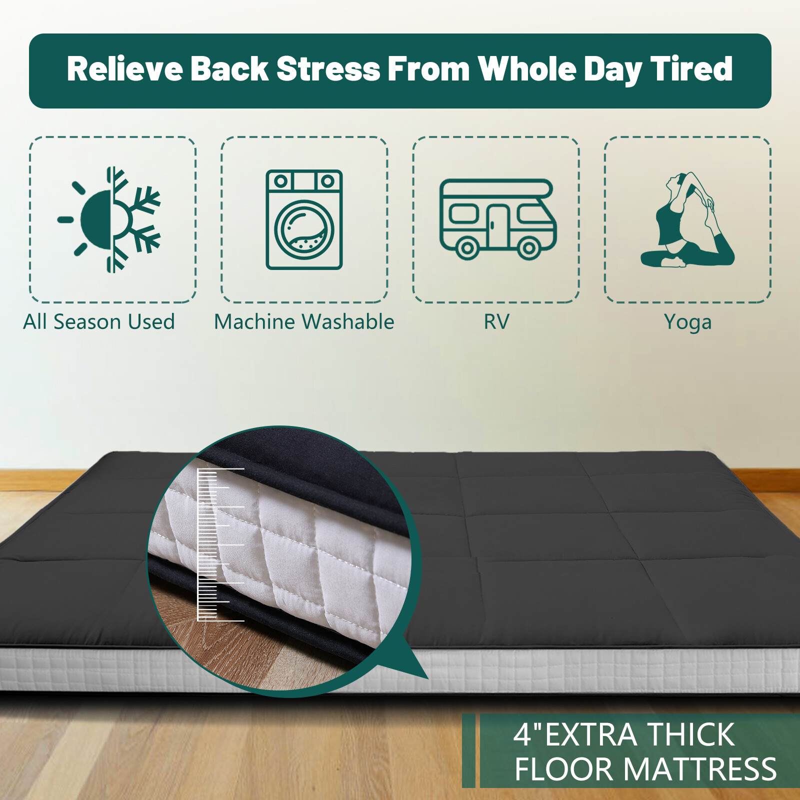 NAIZEA Floor Mattress Japanese Futon Mat Tatami Floor Cushion Twin/Full/Queen