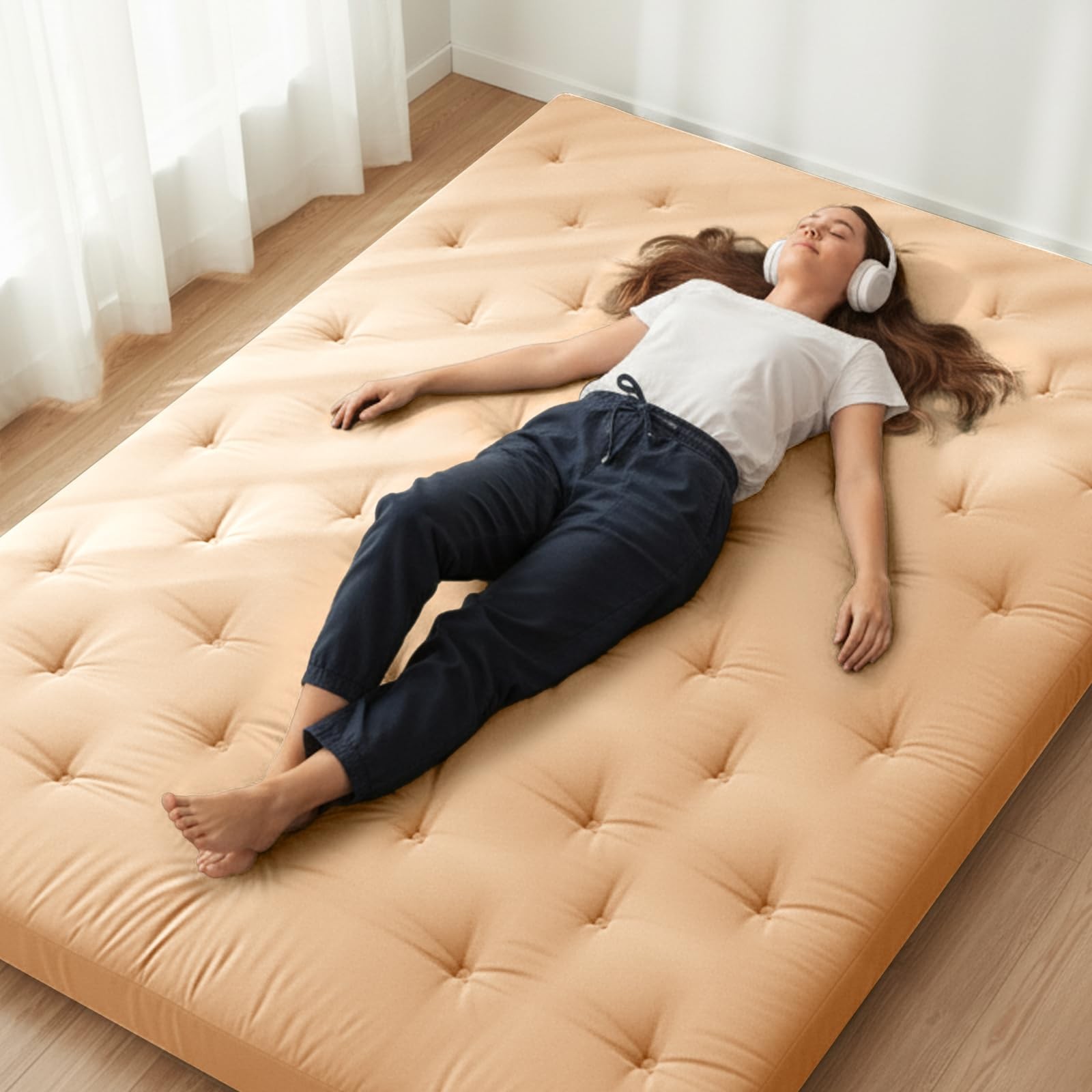 Japanese Floor Futon Mattress Queen Size 80″x 60″, 100% Cotton Cover 2.5» Th…