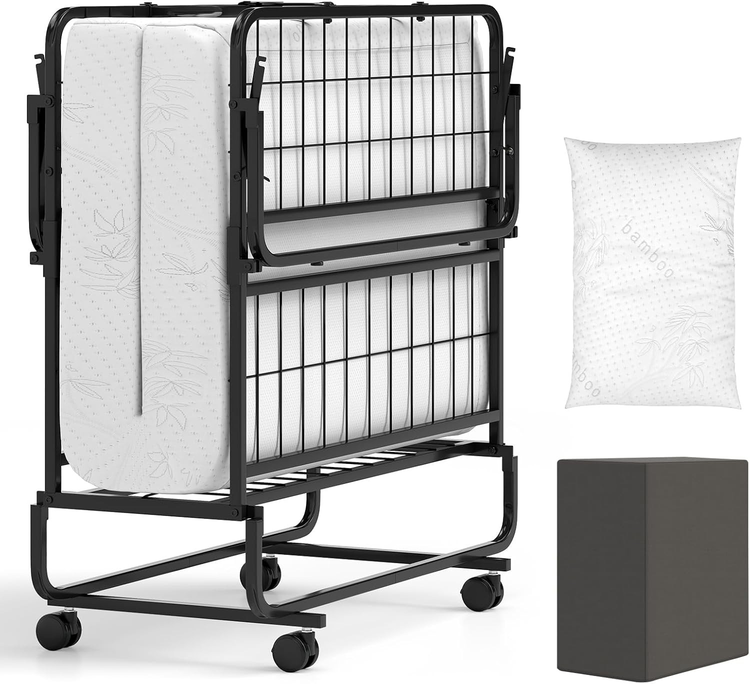 Twin Folding Bed with 5 Inch Mattr, Rollaway Guest Bed with