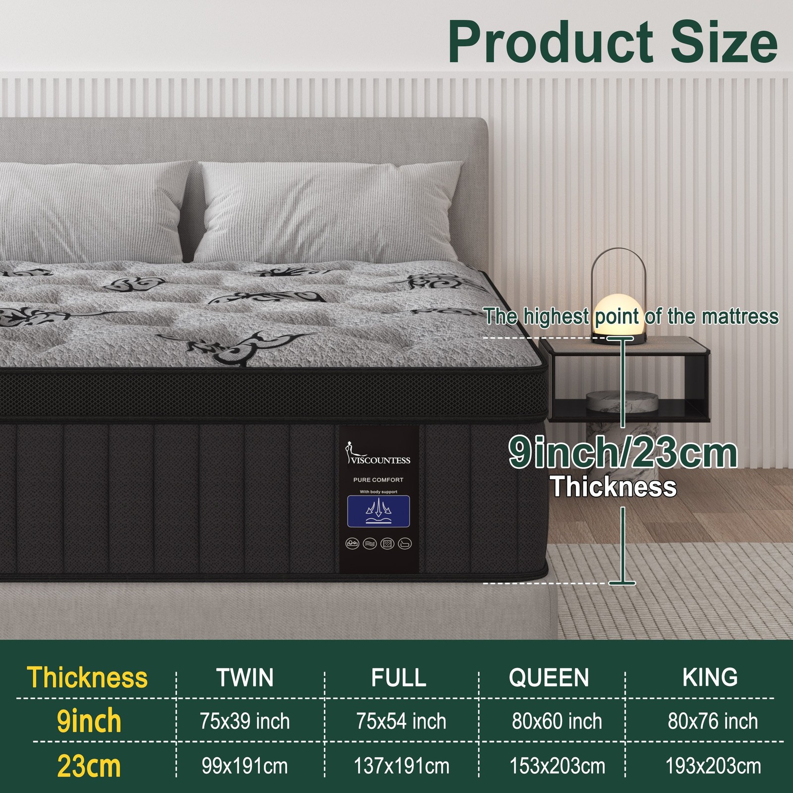 9″ Twin Full Queen King Size Mattress in a Box Hybrid Spring Gel Memory Foam