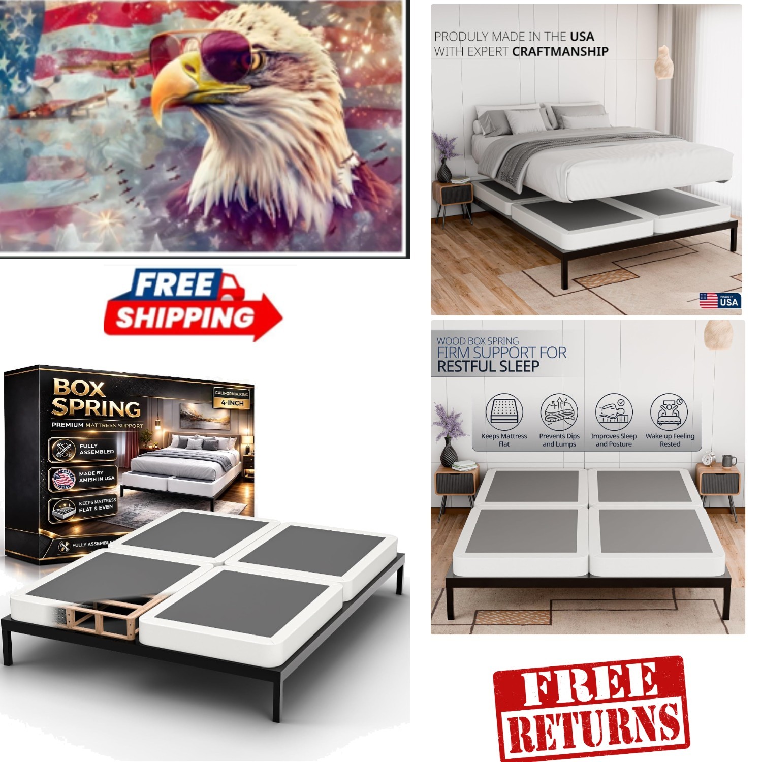 Natural Wood 4-Inch Box Spring – Durable Support for a California King Mattress