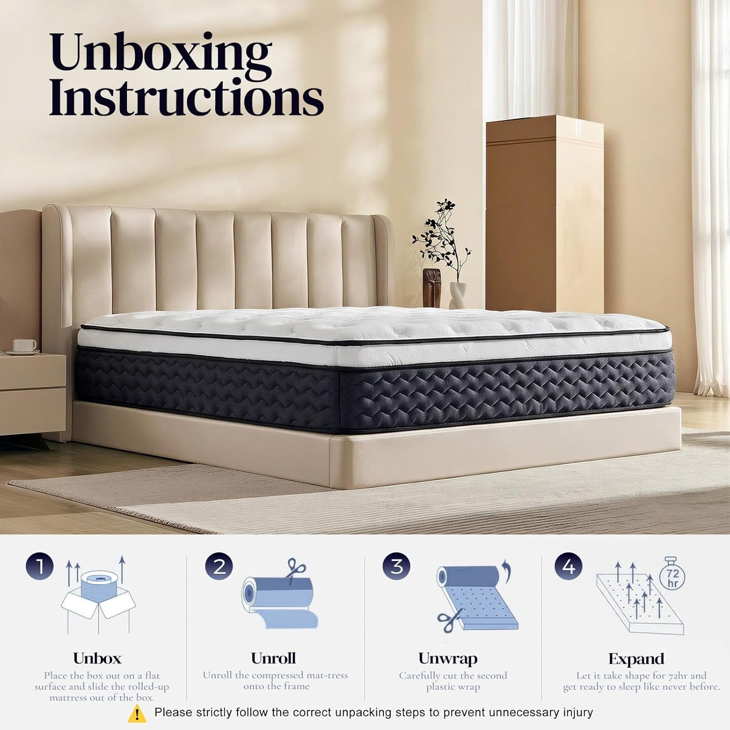 Queen Mattress 12 Inch,Medium Firm Hybrid Queen Size Mattress in a Box, Memory F