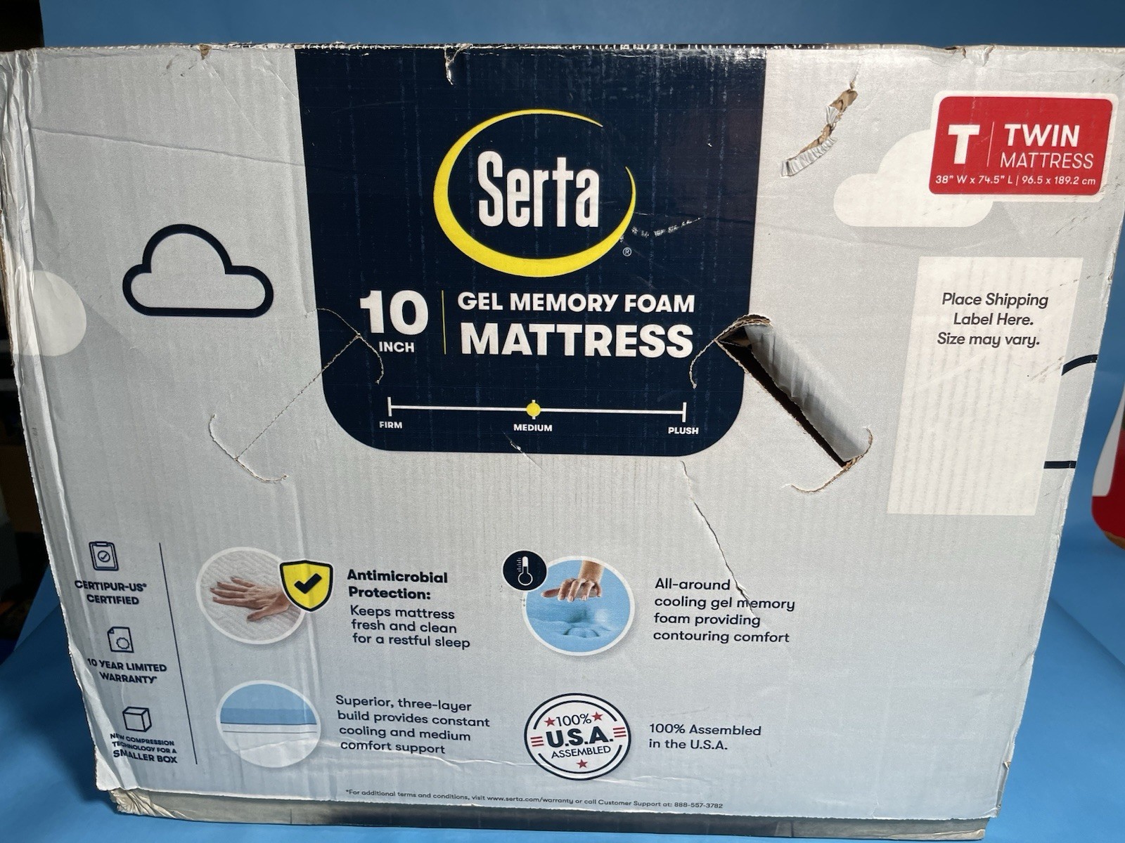 Serta 10 Inch Gel Memory Foam Mattress Twin Medium Firm CertiPUR US