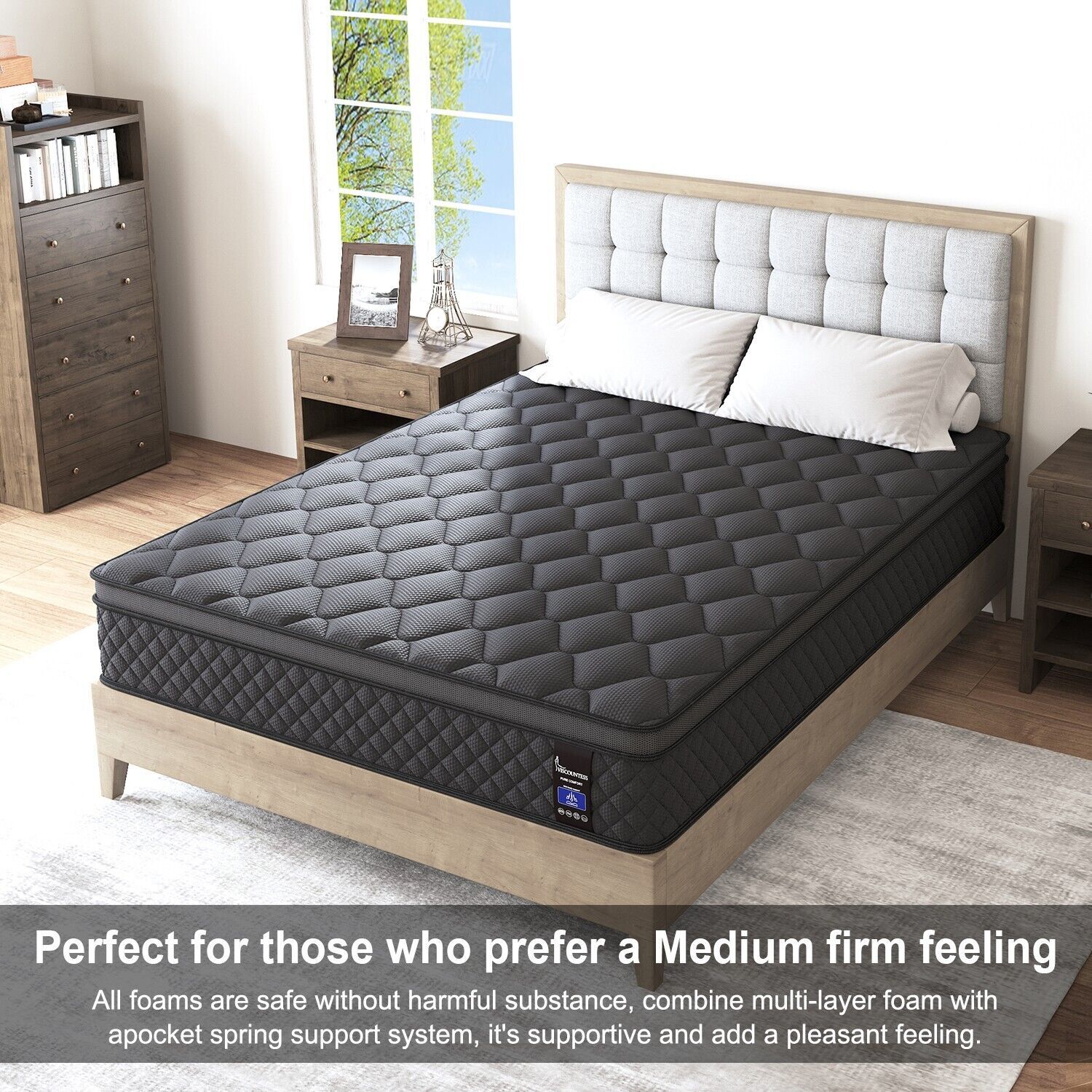 10″ 12″ 14″ Gel Memory Foam Mattress Twin Full Queen King Hybrid Spring In A Box