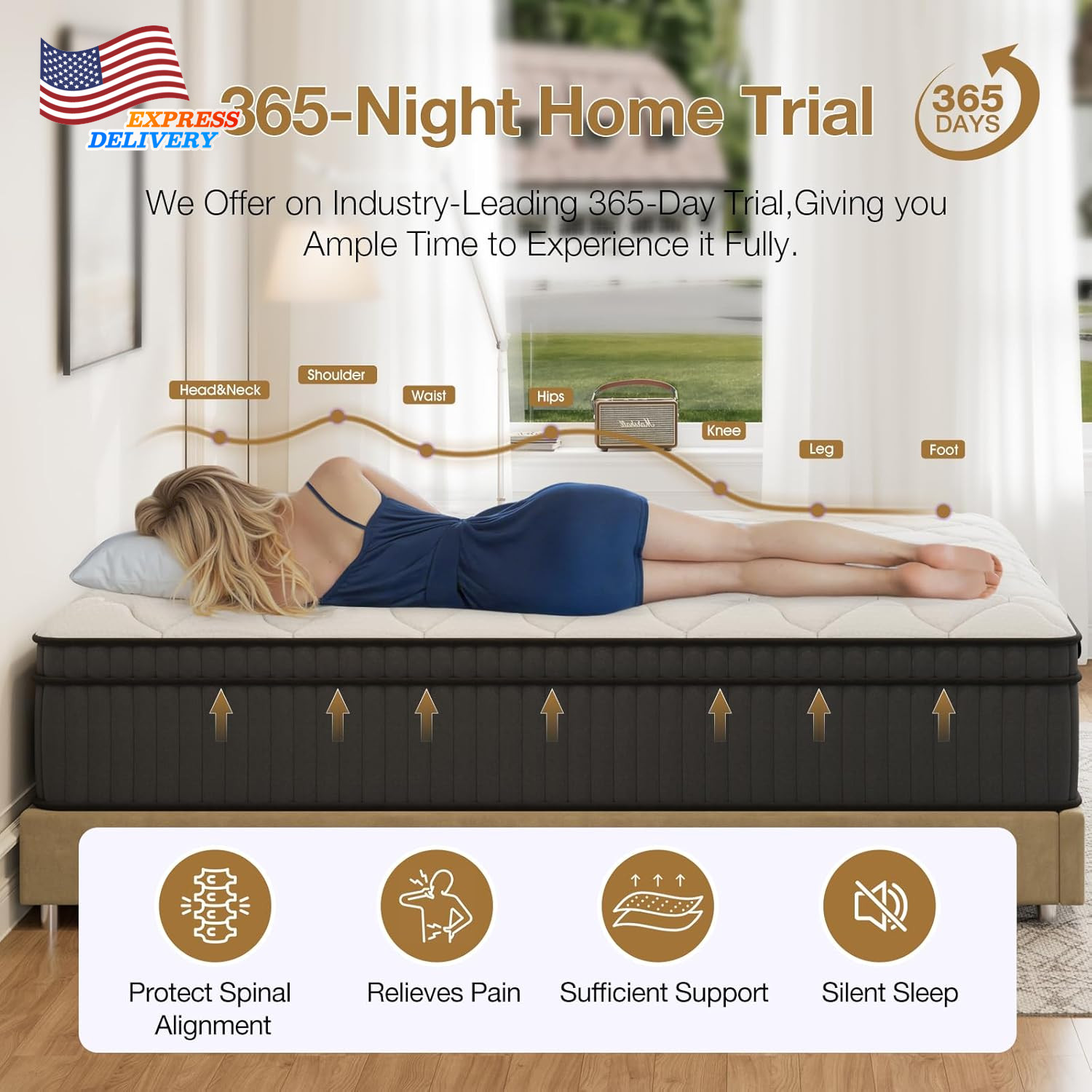 12″ Queen Hybrid Mattress Gel Memory Foam & Pocket Springs Plush Zero Pressure