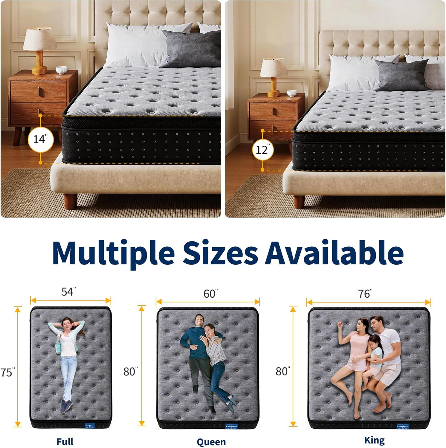 Queen Mattress, 12 Inch Medium Firm Hybrid Mattress in a Box, Gel Memory Foam &