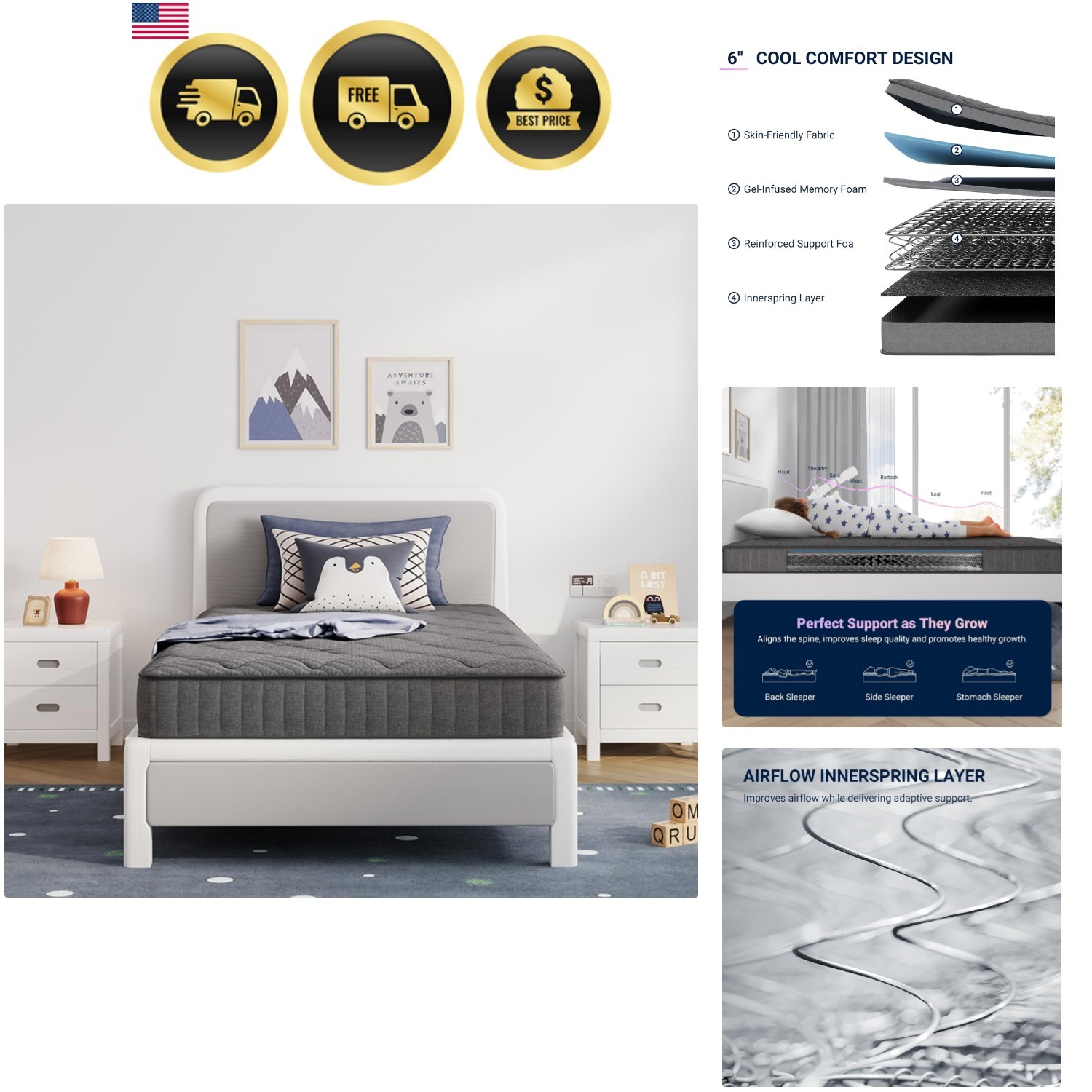 Twin Mattress 6 Inch Hybrid Foam Spring Mattress for Cool Sleep Pressure Relief