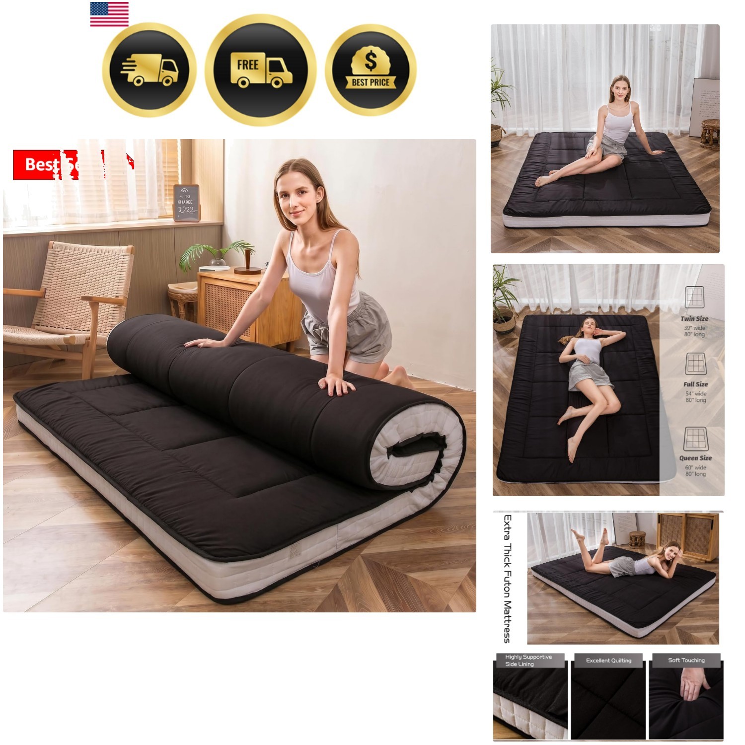 Futon Mattress, Padded Japanese Floor Mattress Quilted Mattress Topper, Extra…