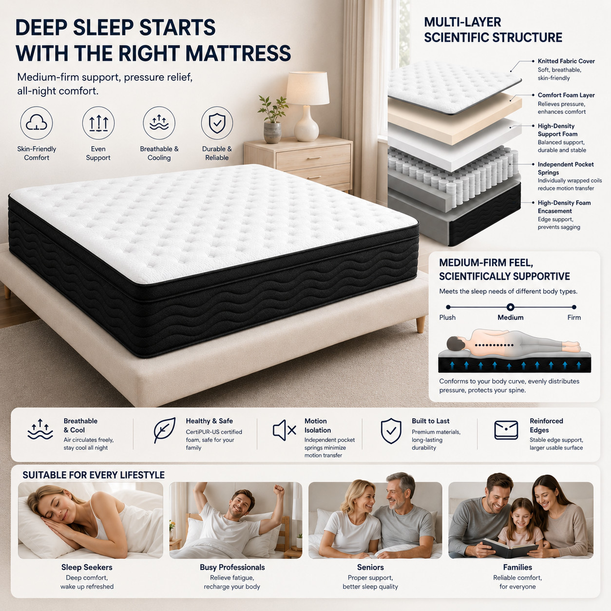10 Inch Queen Gel Memory Foam Mattress Medium Firm