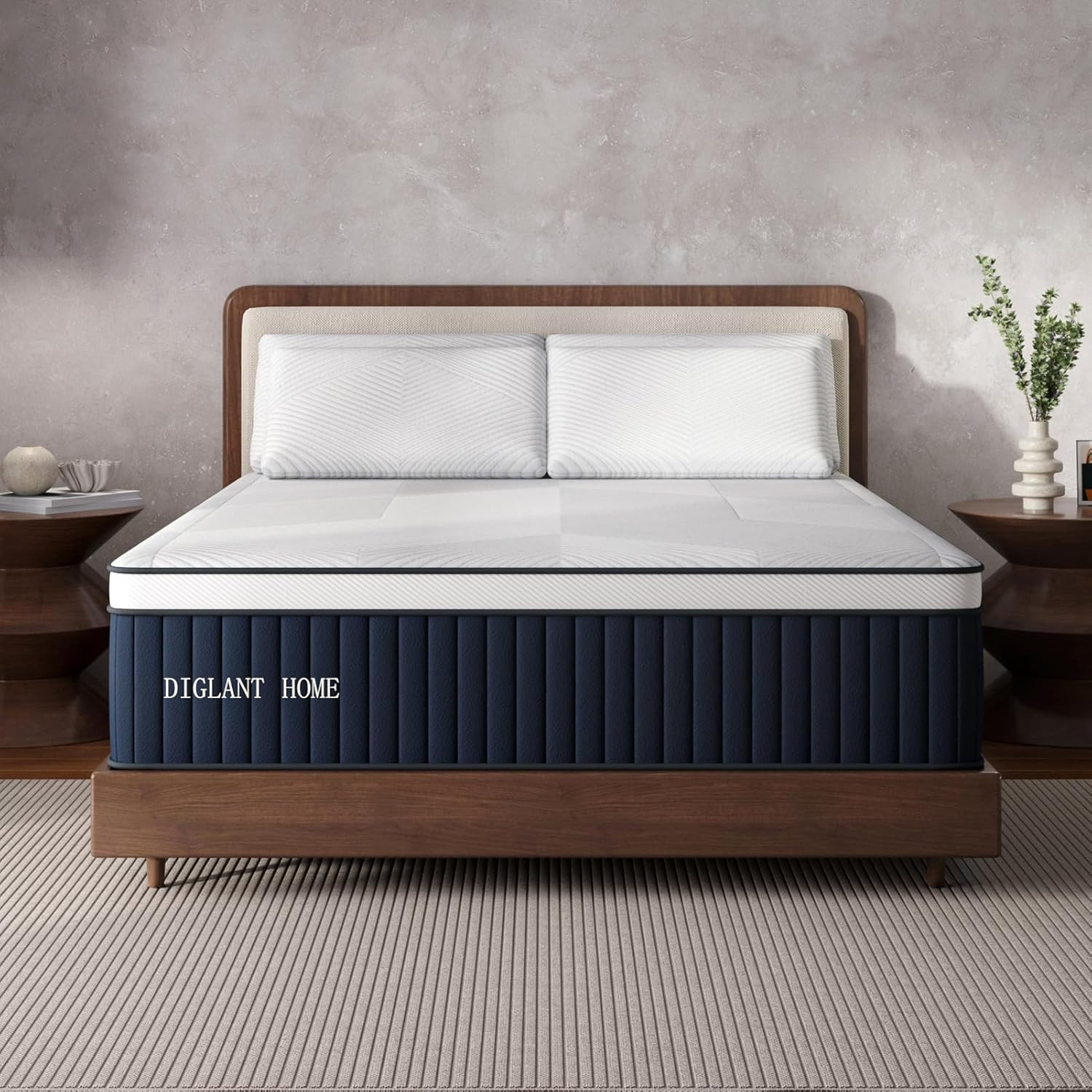 DIGLANT 14″ King Euro Top Hybrid Mattress, Medium Plush, CertiPUR-US