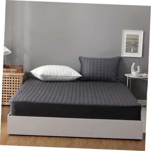 Quilted 100% Cotton Mattress Cover – 6 Colors, Machine Washable, Twin Charcoal