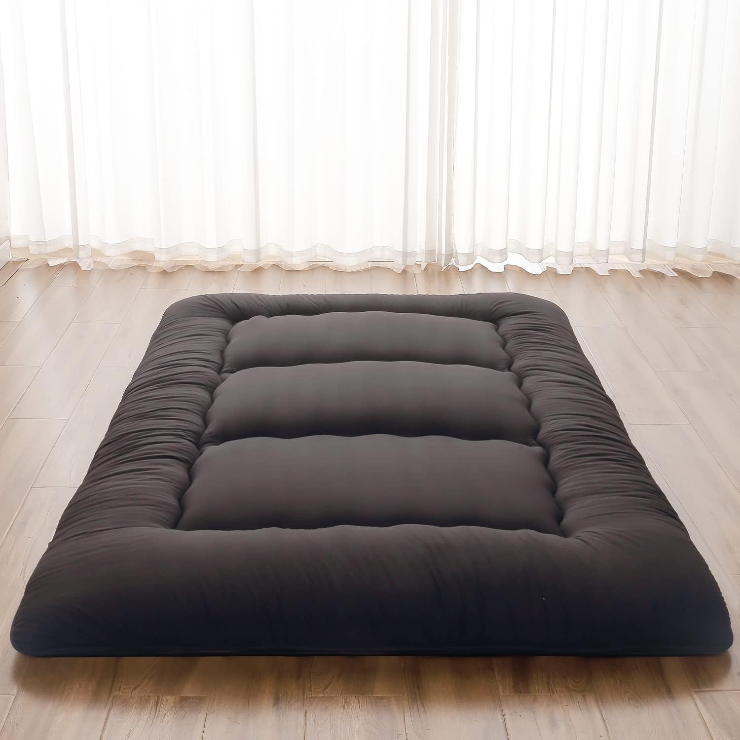 Japanese Futon Floor Mattress Twin Tatami Mat Roll Up w/ Bag Washable Cover Blac