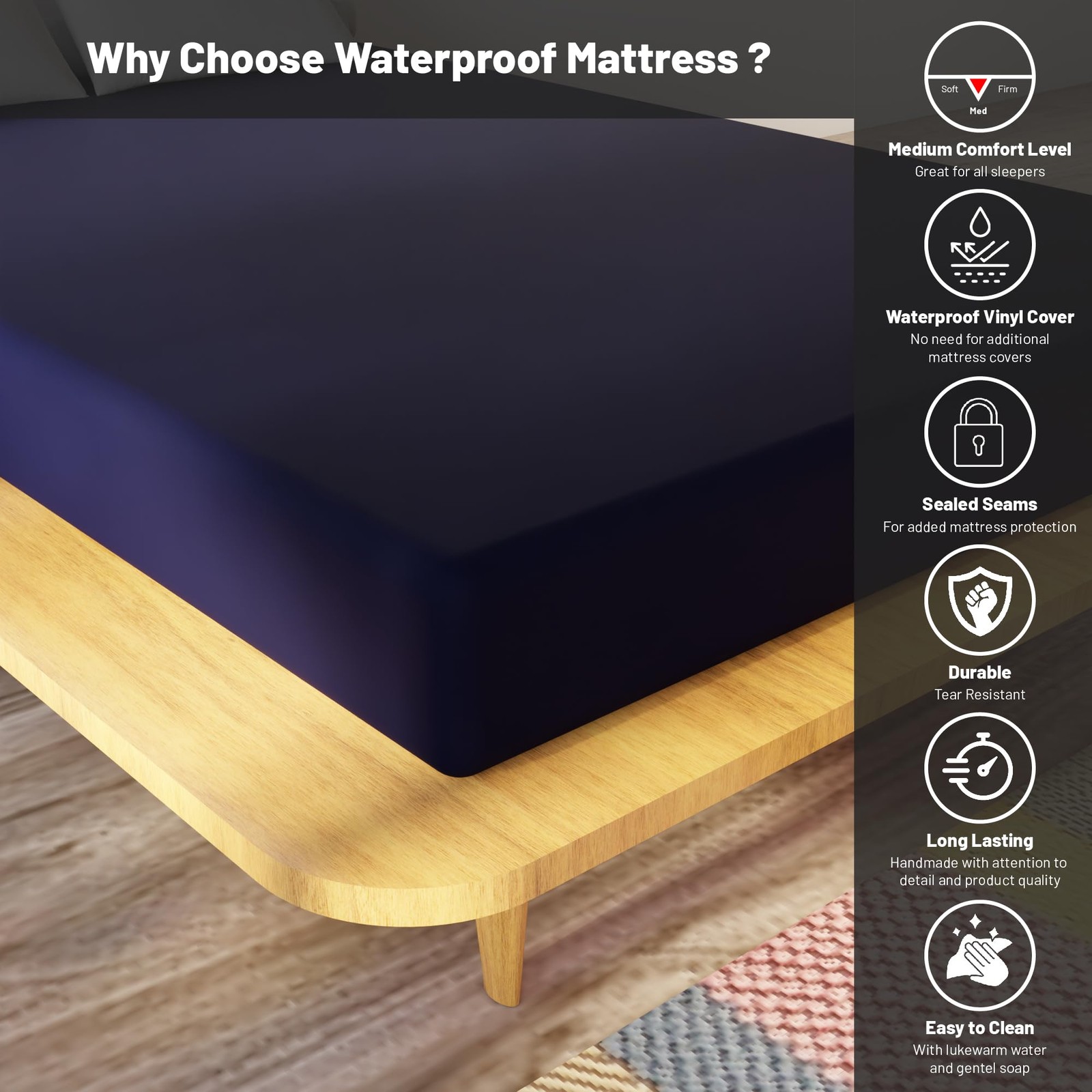 Greaton, 7Inch Medium Firm Water Resistance Nylon Vinyl Foam Mattress, Noisel…
