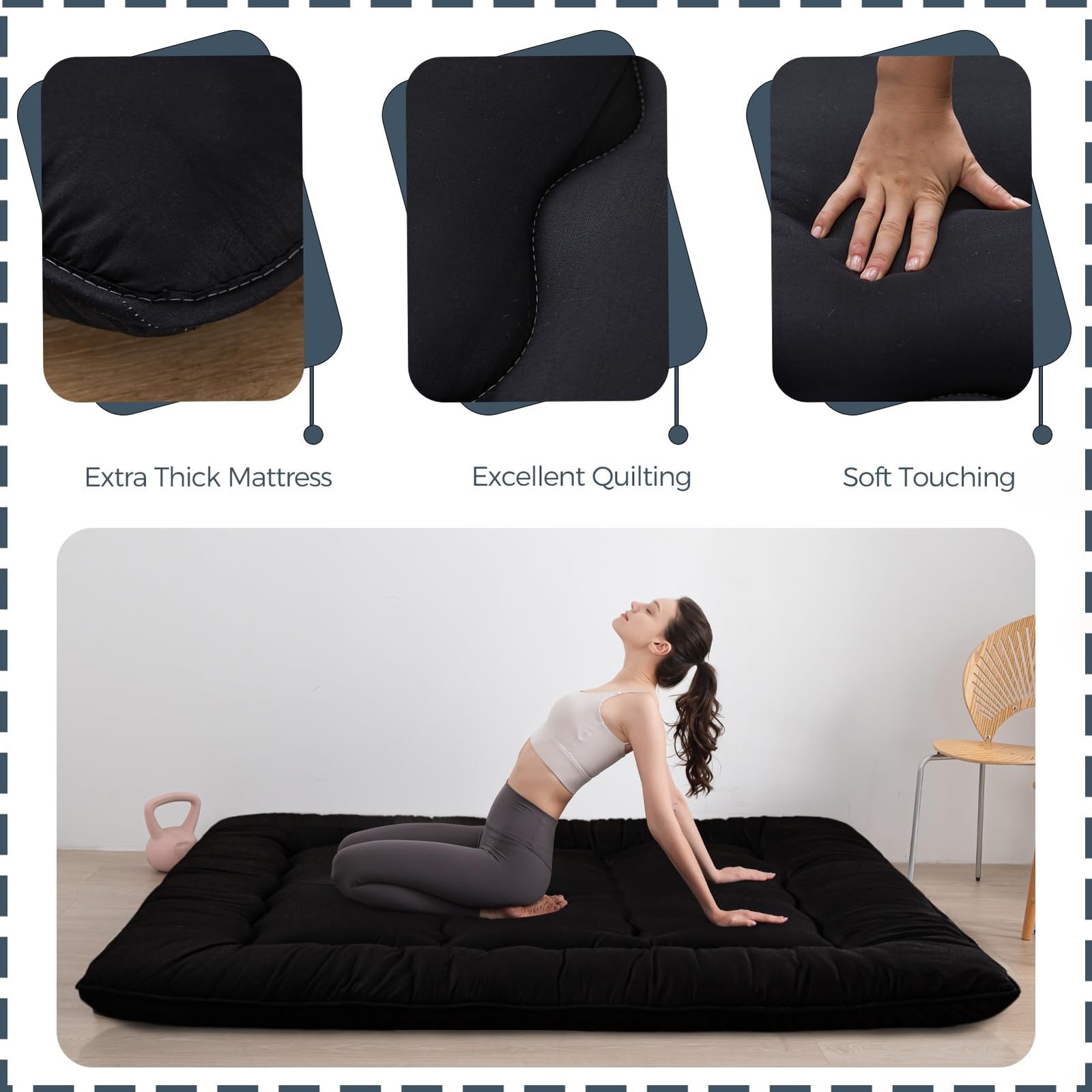 6″ Extra Thick Japanese Floor Mattress Futon Mattress, Foldable Tatami Pad fo…