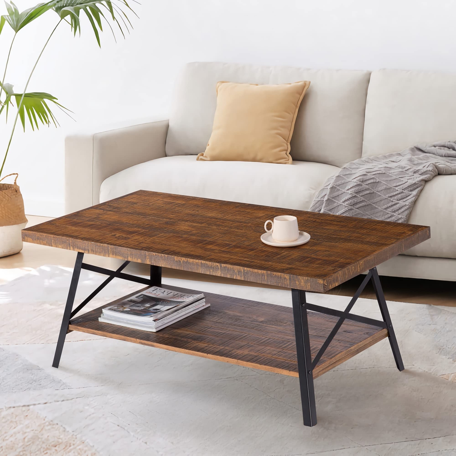 Olee Sleep Cocktail Table with Metal Legs, Rustic Brown