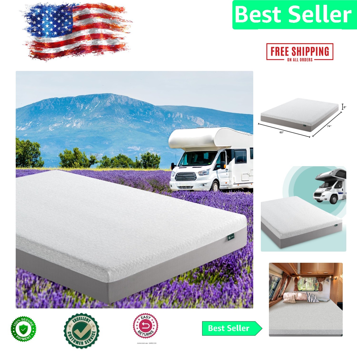 8 Inch Ultima RV Memory Foam Mattress, Short Queen – Medium Firm, Safe & Brea…