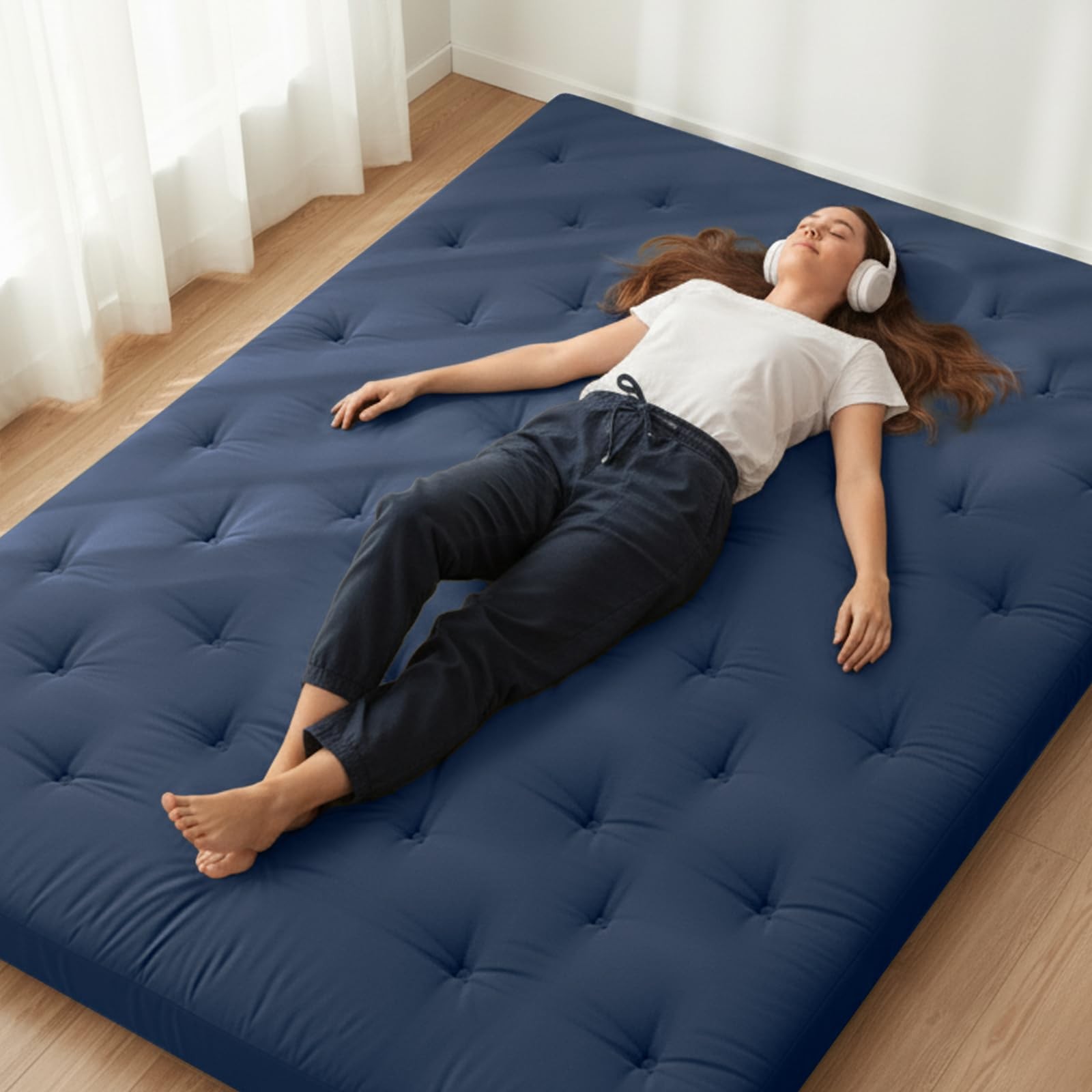 Japanese Floor Futon Mattress Twin Size 75″x 39″, 100% Cotton Cover 2.5» Thi…