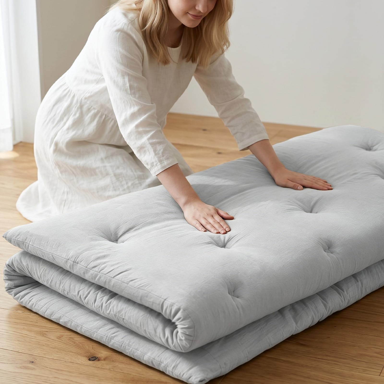 Japanese Floor Futon Mattress Full Size 75″x 54″, 100% Cotton Cover 2.5″ Thic…