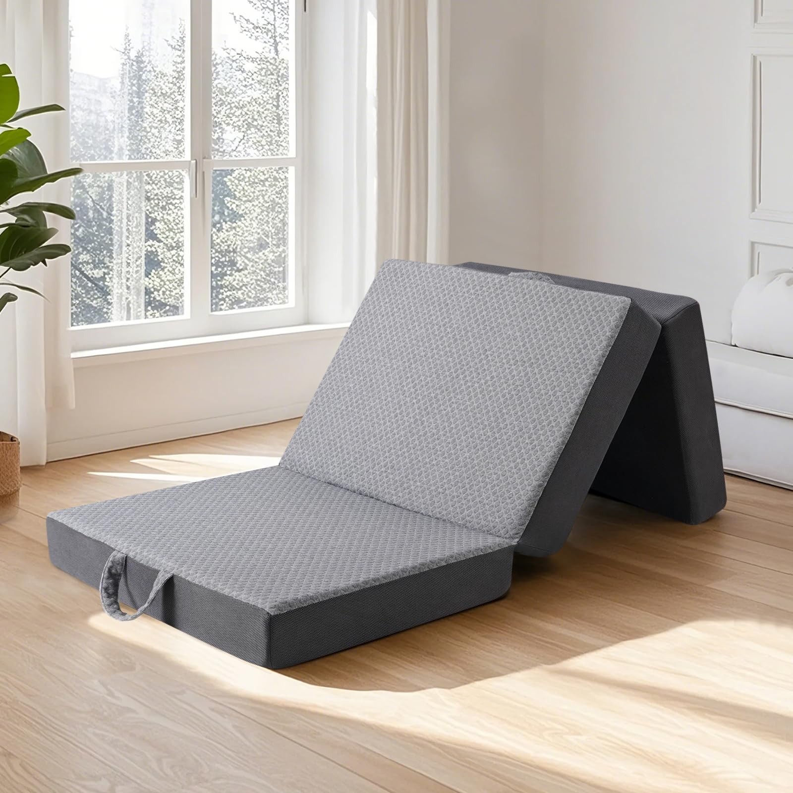 Portable Tri-Fold Memory Foam Mattress – 4-Inch Single Size Foldable Mattress…