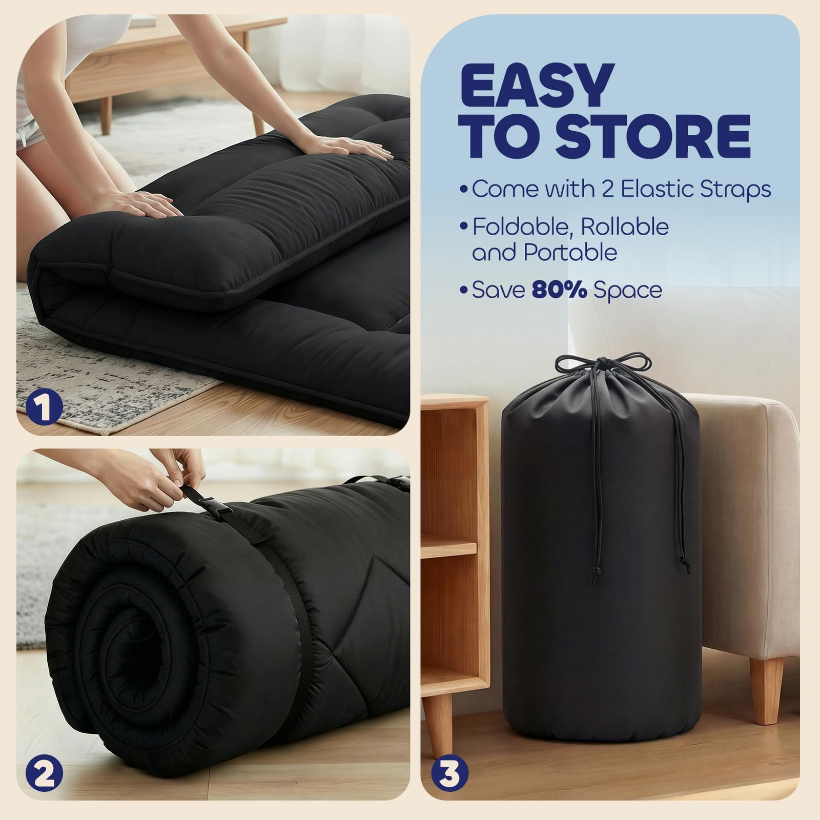 4″ Thick Japanese Floor Mattress – Space Saving Foldable Floor Mattress for G…