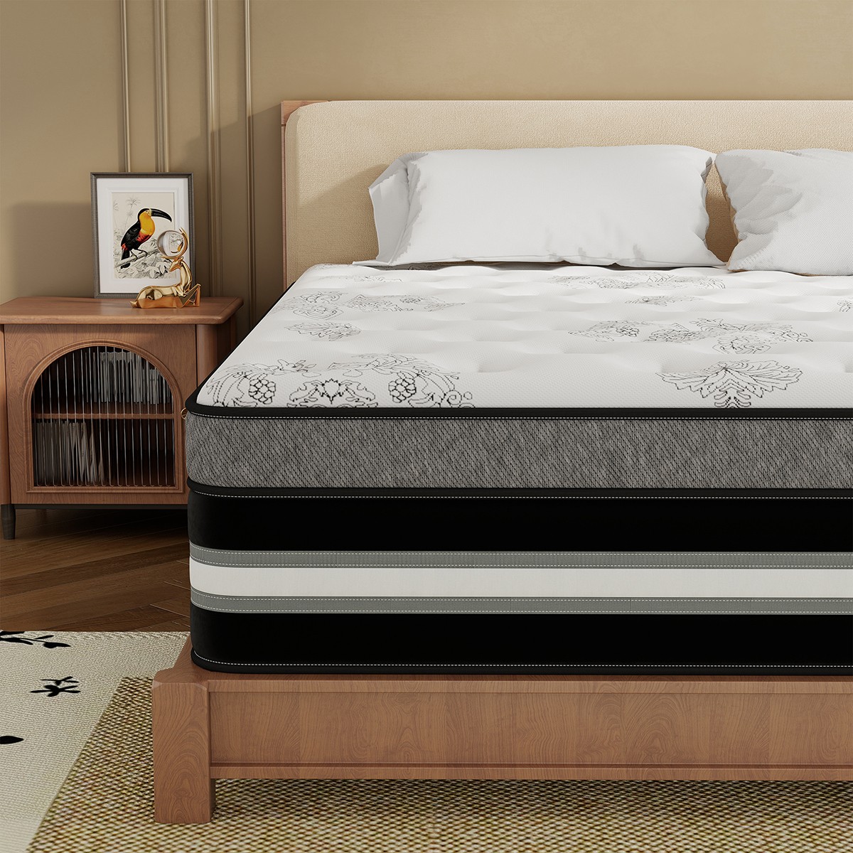 12″ Queen Mattress In A Box Hybrid Pocket Spring Gel Memory Foam Medium Firm