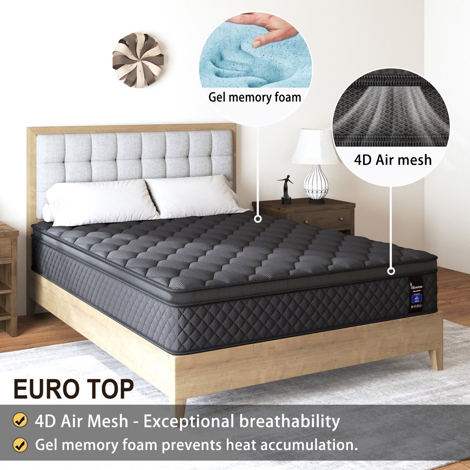 10″ 12″ 14″ Gel Memory Foam Mattress Twin Full Queen King Hybrid Spring In A Box
