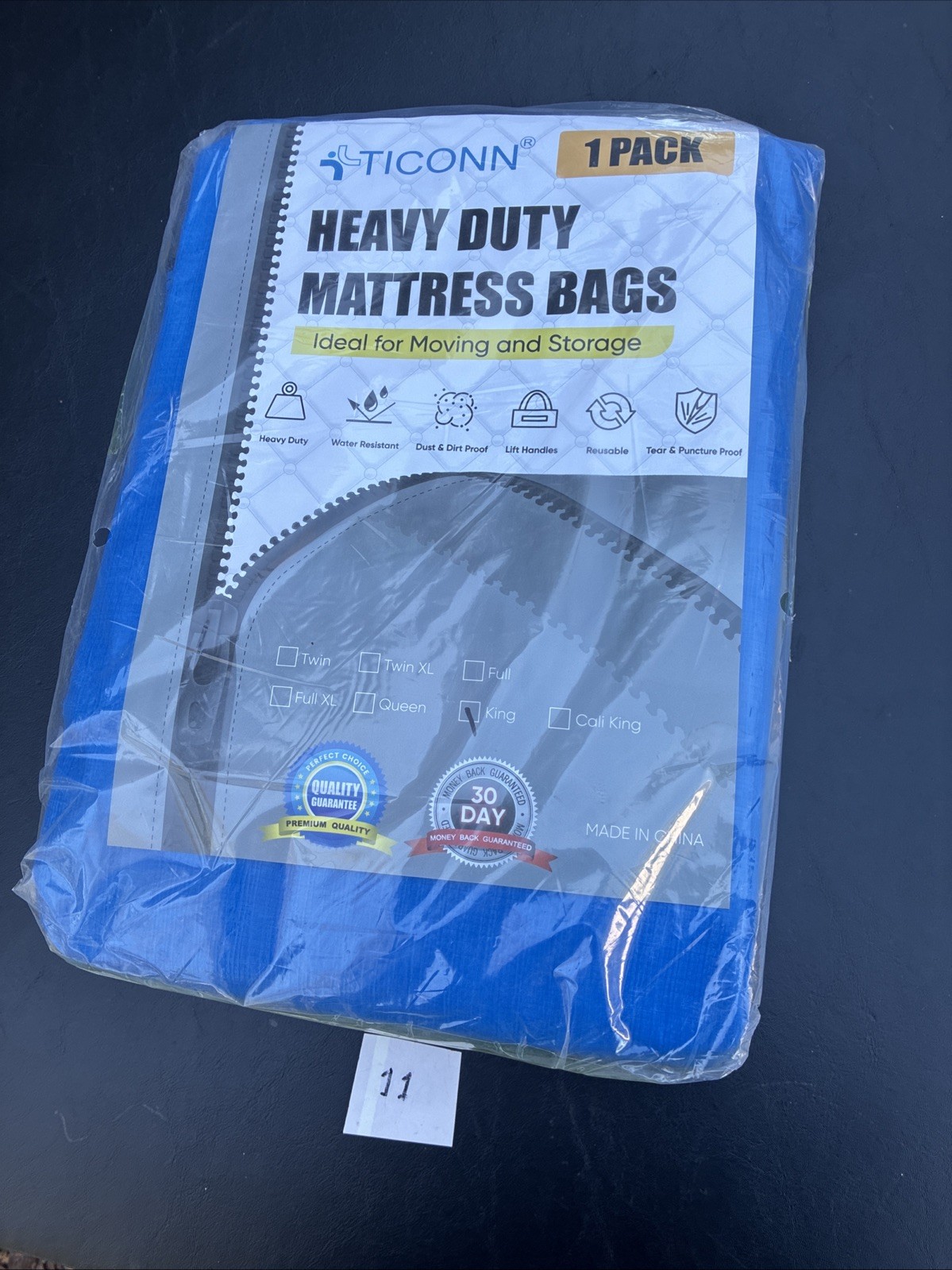 TICONN Heavy Duty Mattress Bags for Moving and Storage,Extra Thick. King , Blue