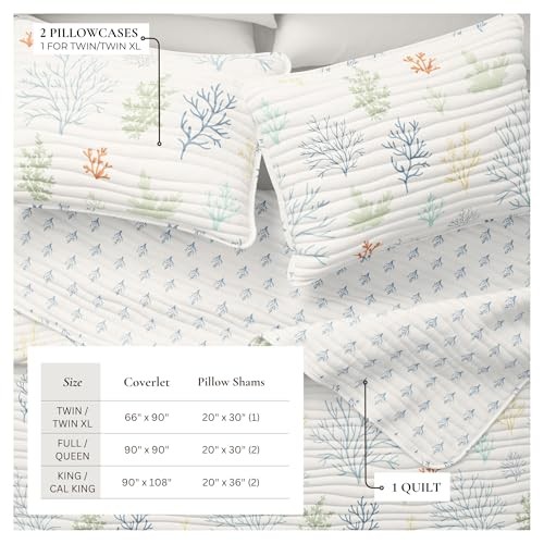 Coastal Quilt Set – 3-Piece Full/Queen Size Coral Full/Queen Pastel Coral