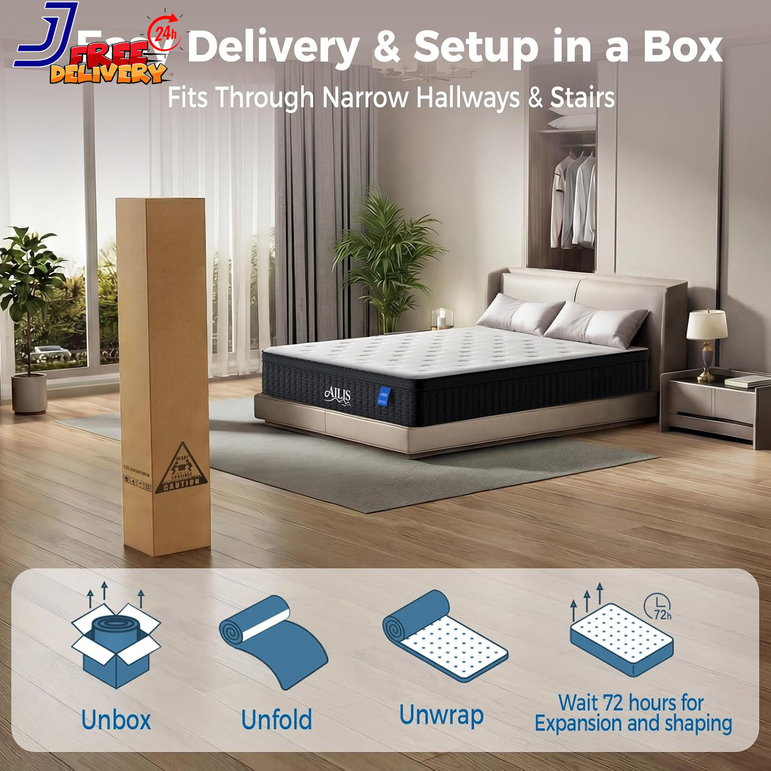 12″ King Size Hybrid Mattress in a Box Medium Firm Cool & Supportive Sleep