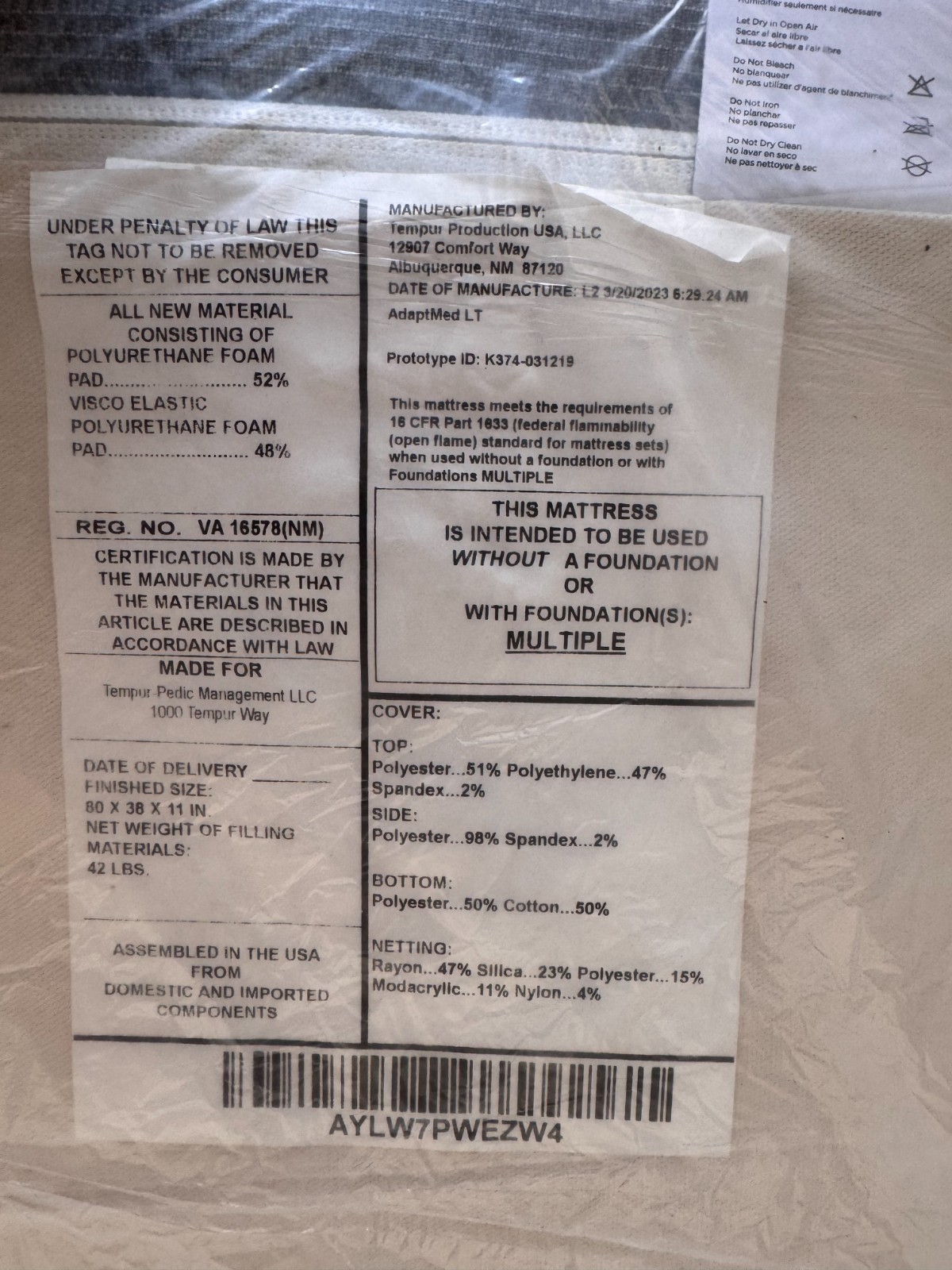 Tempur-pedic mattress Adapt Medium Contour Twin XL/ Split King ex-display.