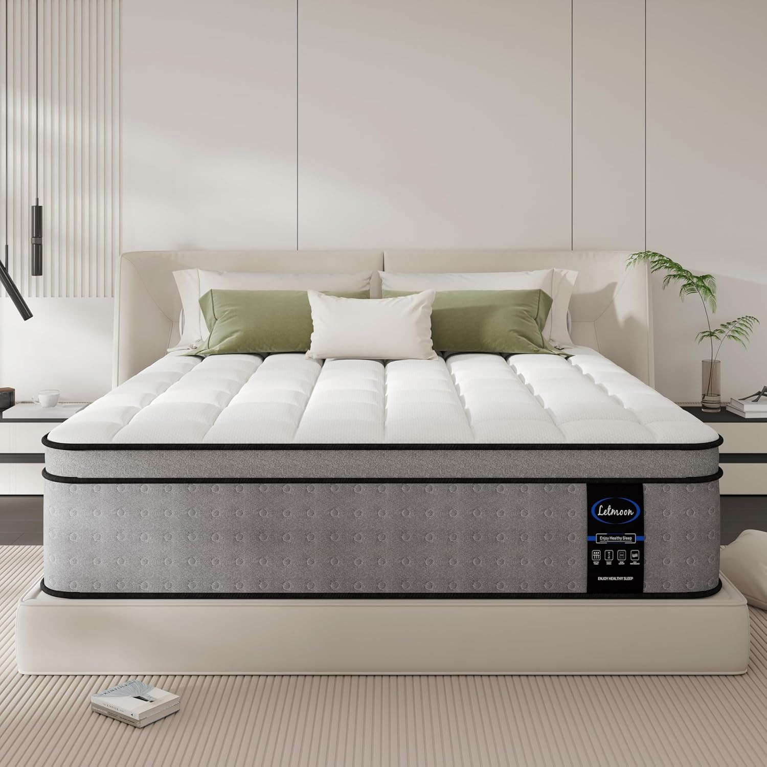 14 Inch King Size Mattress, Hybrid Memory Foam Mattress, Medium Firm for Side &