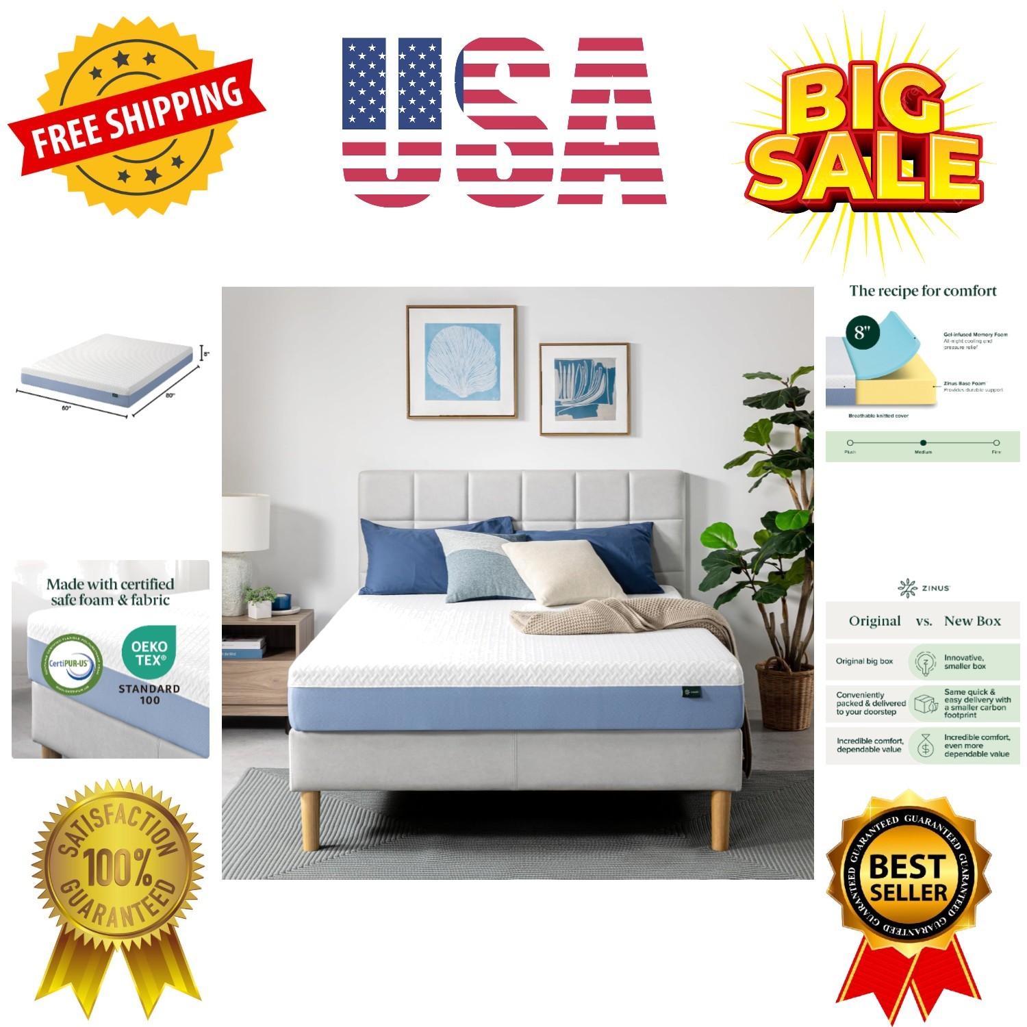 8 Inch Queen Cooling Essential Memory Foam Mattress [NewVersion], Fiberglass …