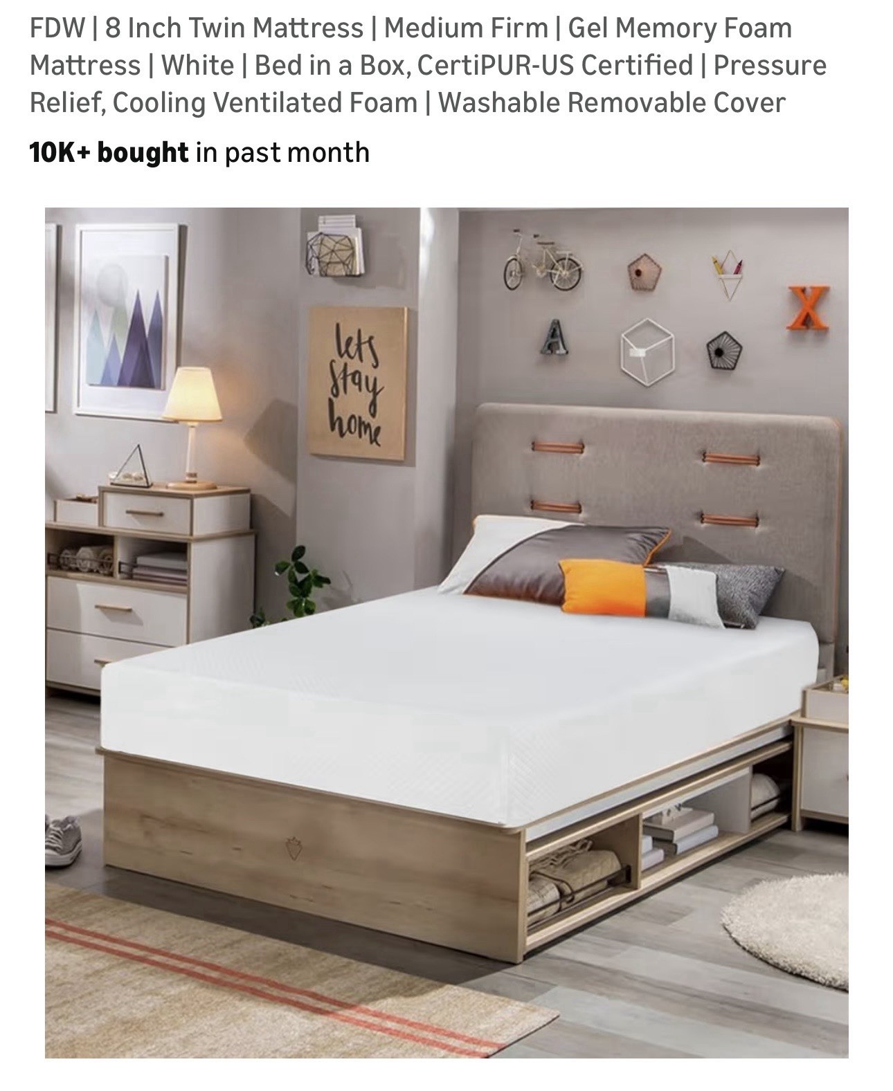 Twin Mattress 8 Inch Memory Foam Gel Mattress Bed-in-a-Box , Cooling Ventilated