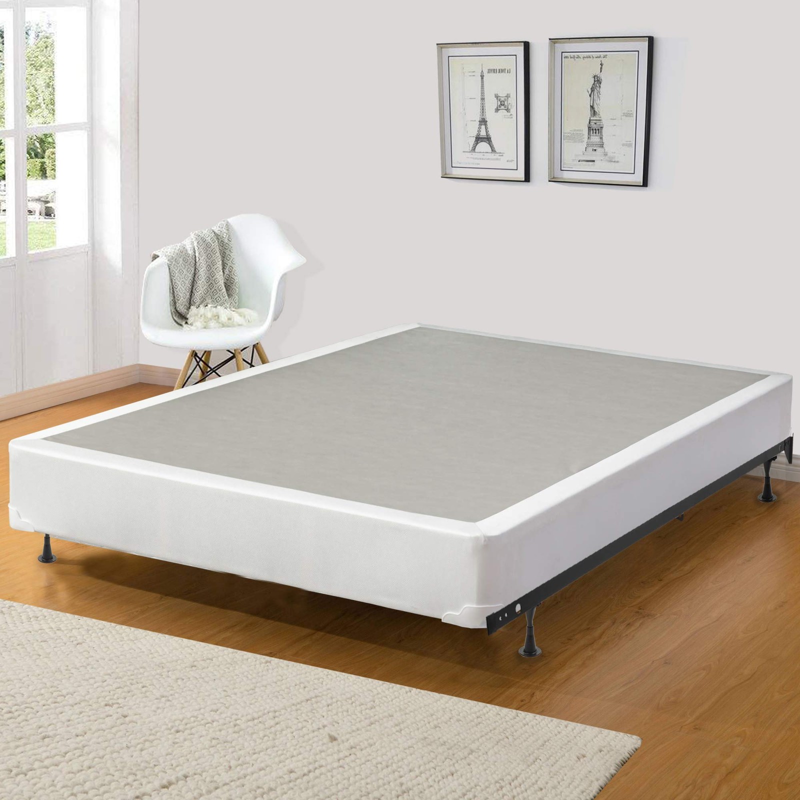 8-Inch Wood Traditional Box Spring/Foundation For Mattress Set, 75″ X 30″, Beige