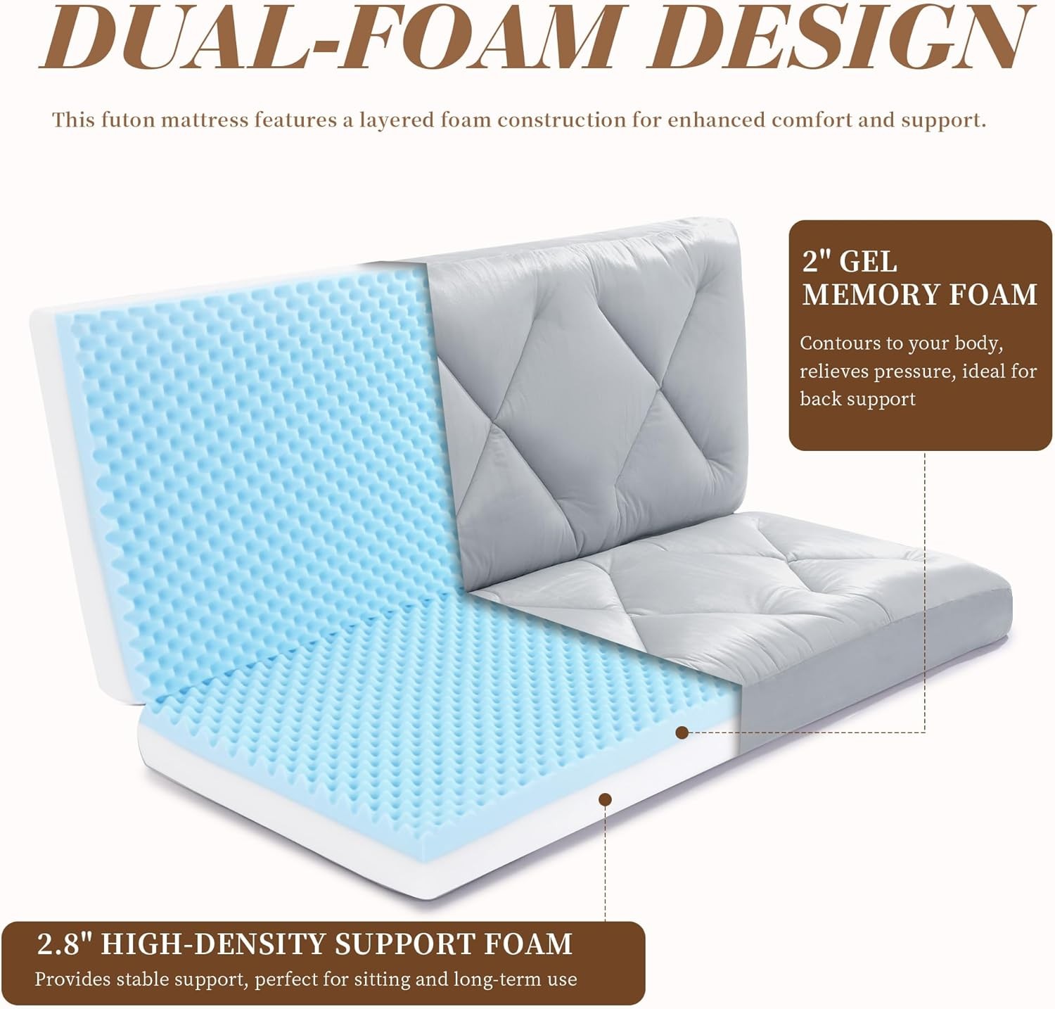 Foldable 6» Full Size Futon Mattr, -Sided Fo Design
