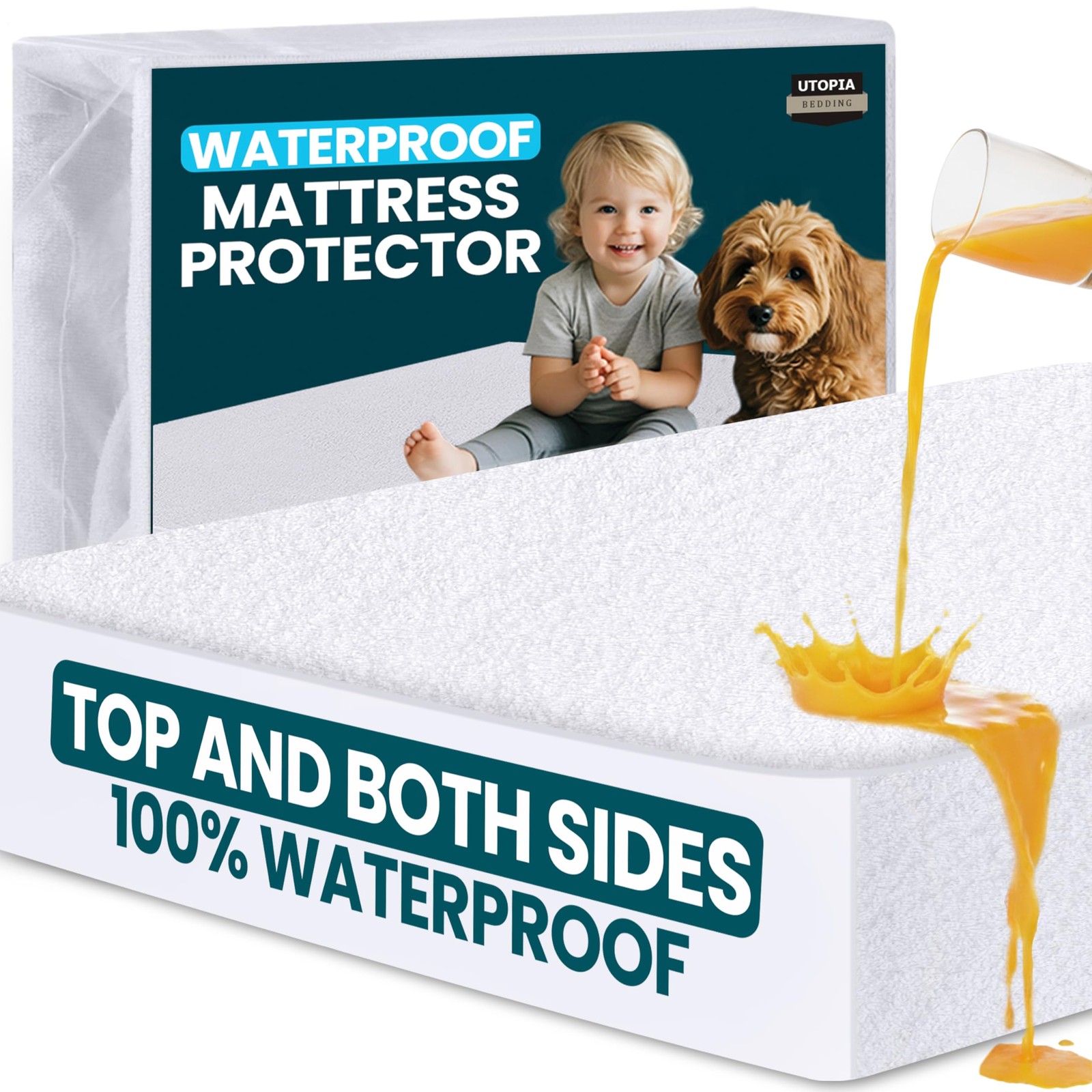 Utopia Bedding Waterproof Mattress Protector Top and Both Sides, Twin, White