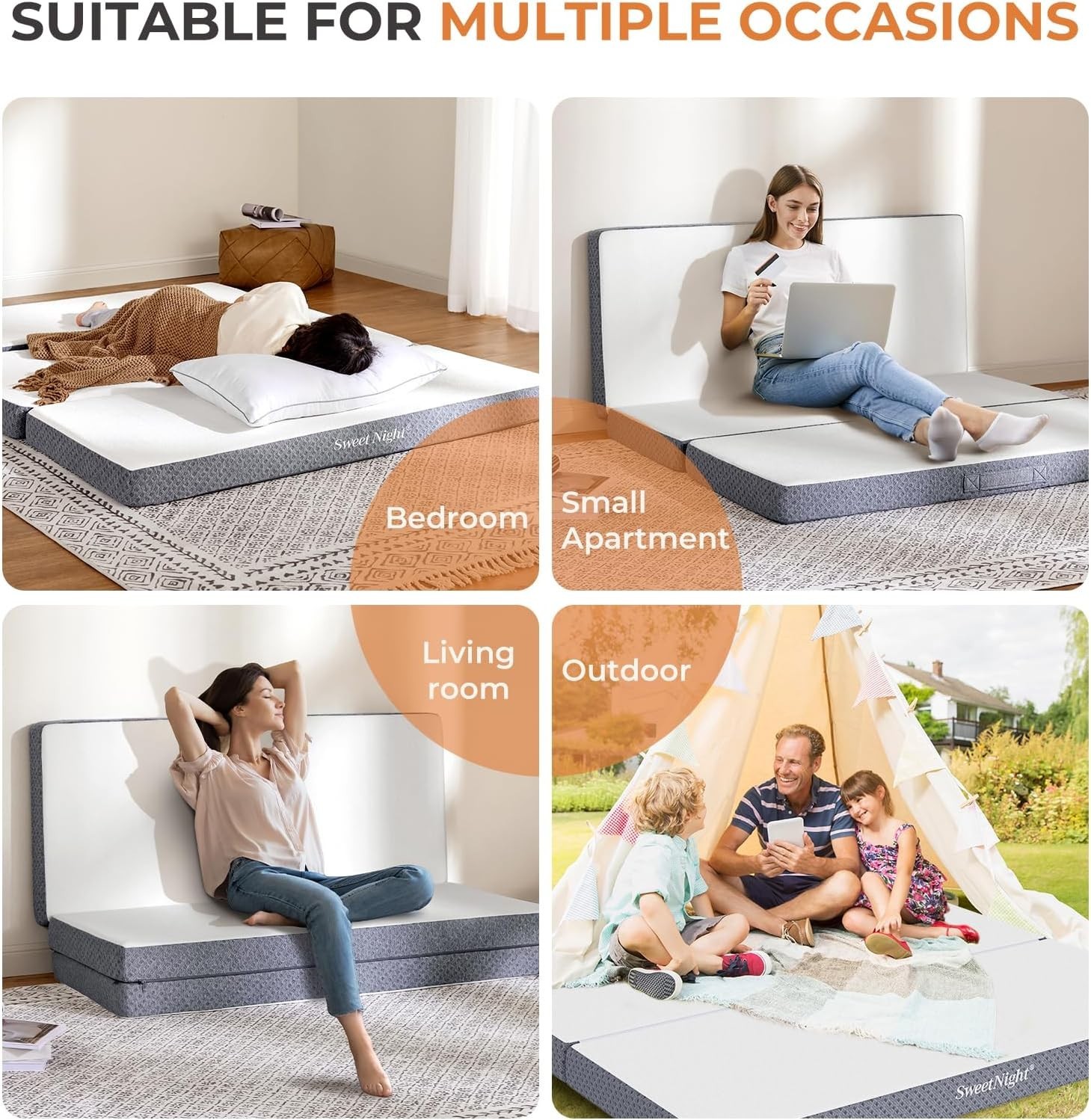 Tri Folding Mattress 4-inch Foldable Mattress W/ a Collapsible & Washable Cover