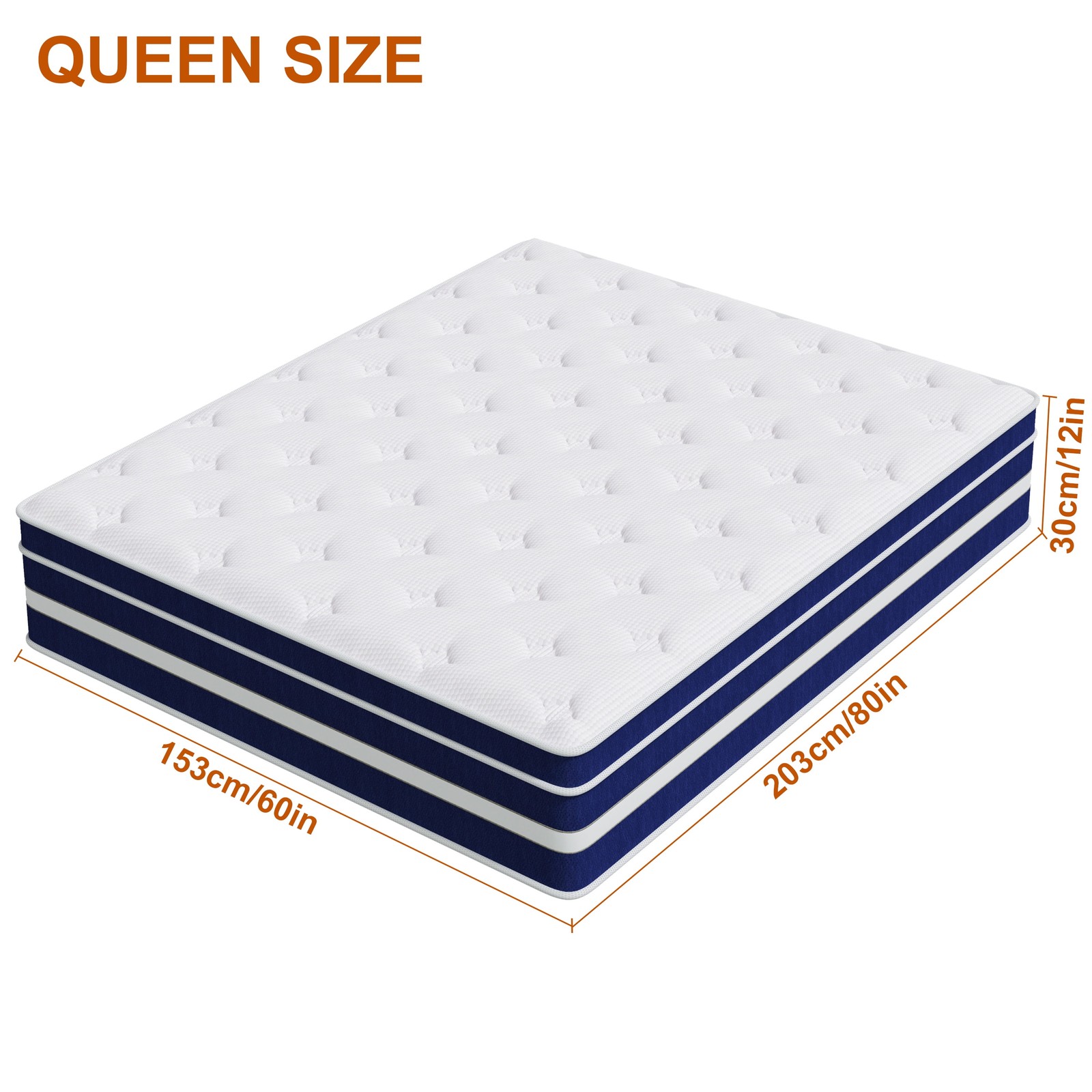12 Inch Queen Mattress, Memory Foam & Spring Hybrid Medium Comfort