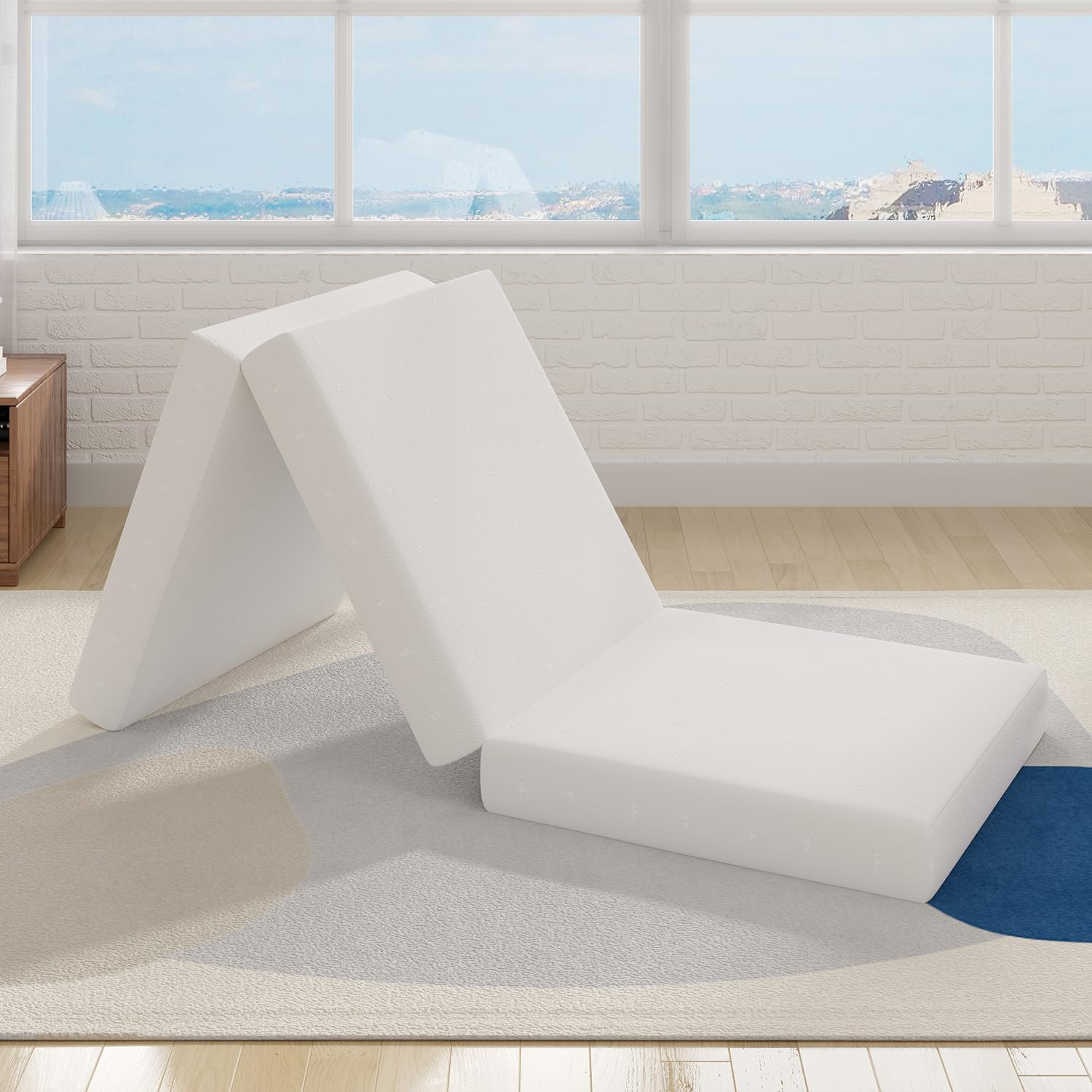Tri-Fold Mattress Topper – 4 Inch Single Size Portable Floor Mattress with Breat