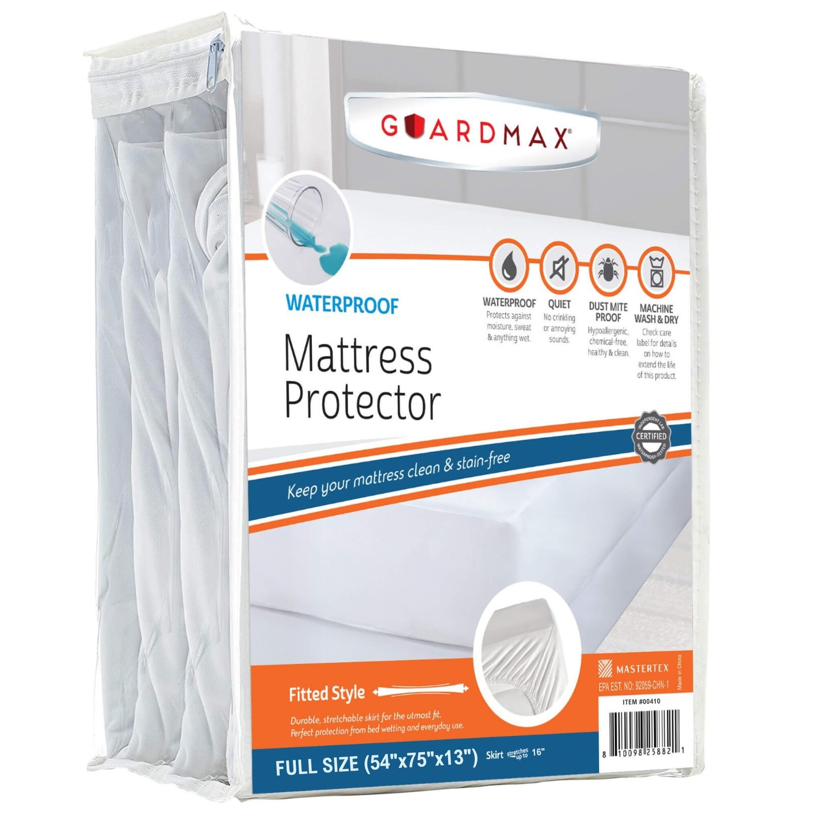 Guardmax Fitted Waterproof Mattress Protector – Full (54), White