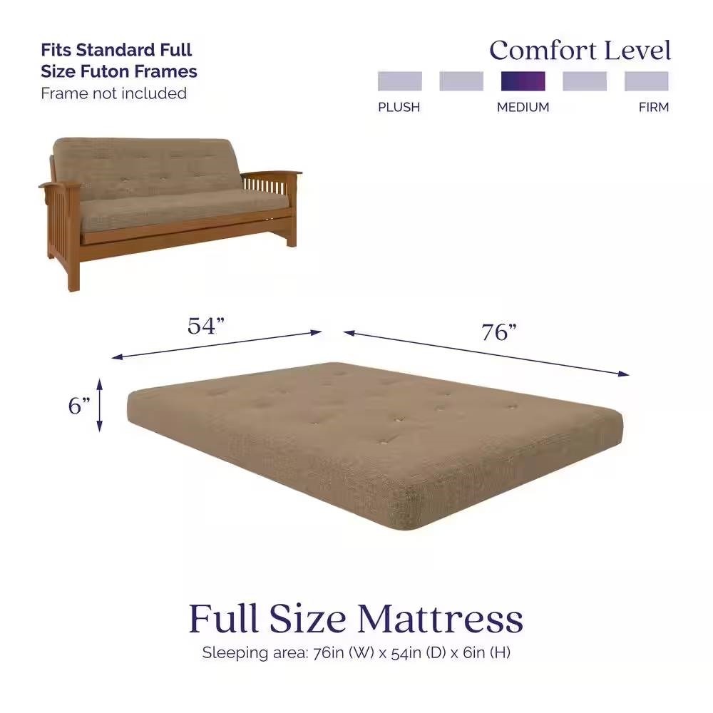 Full 6in Thick Innerspring Futon Mattress Tan