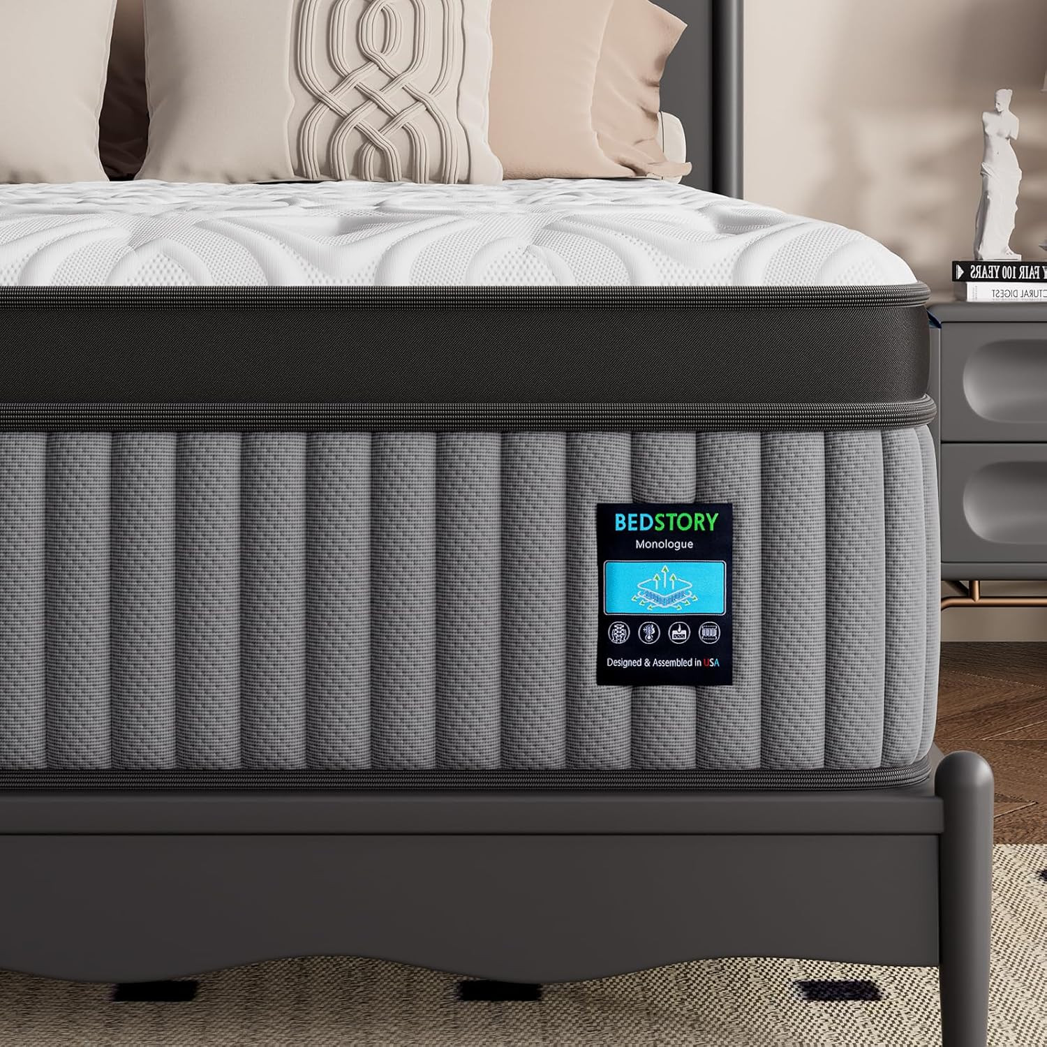 Medium Firm Queen Mattress 14 Inch, Deep Sleep Hybrid Mattresses 7-Zone Pain Rel