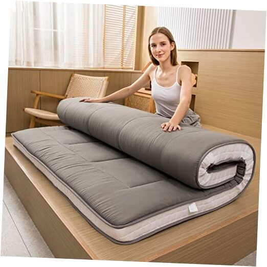 Futon Mattress, Padded Japanese Floor Mattress Quilted Bed Full Dark Grey