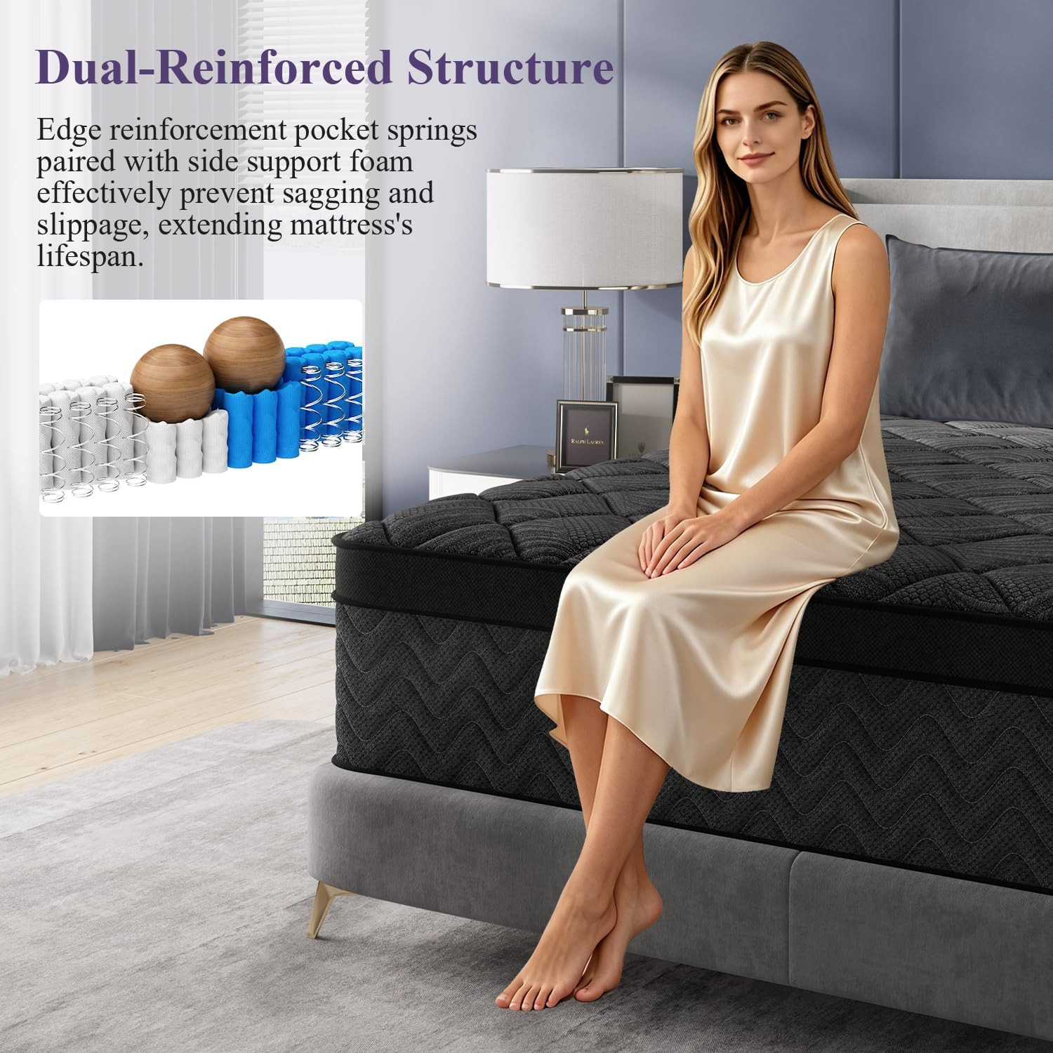 Luxury 12″ Twin Hybrid Mattress with Cooling Gel & Pocket Springs, 365-Night Tri