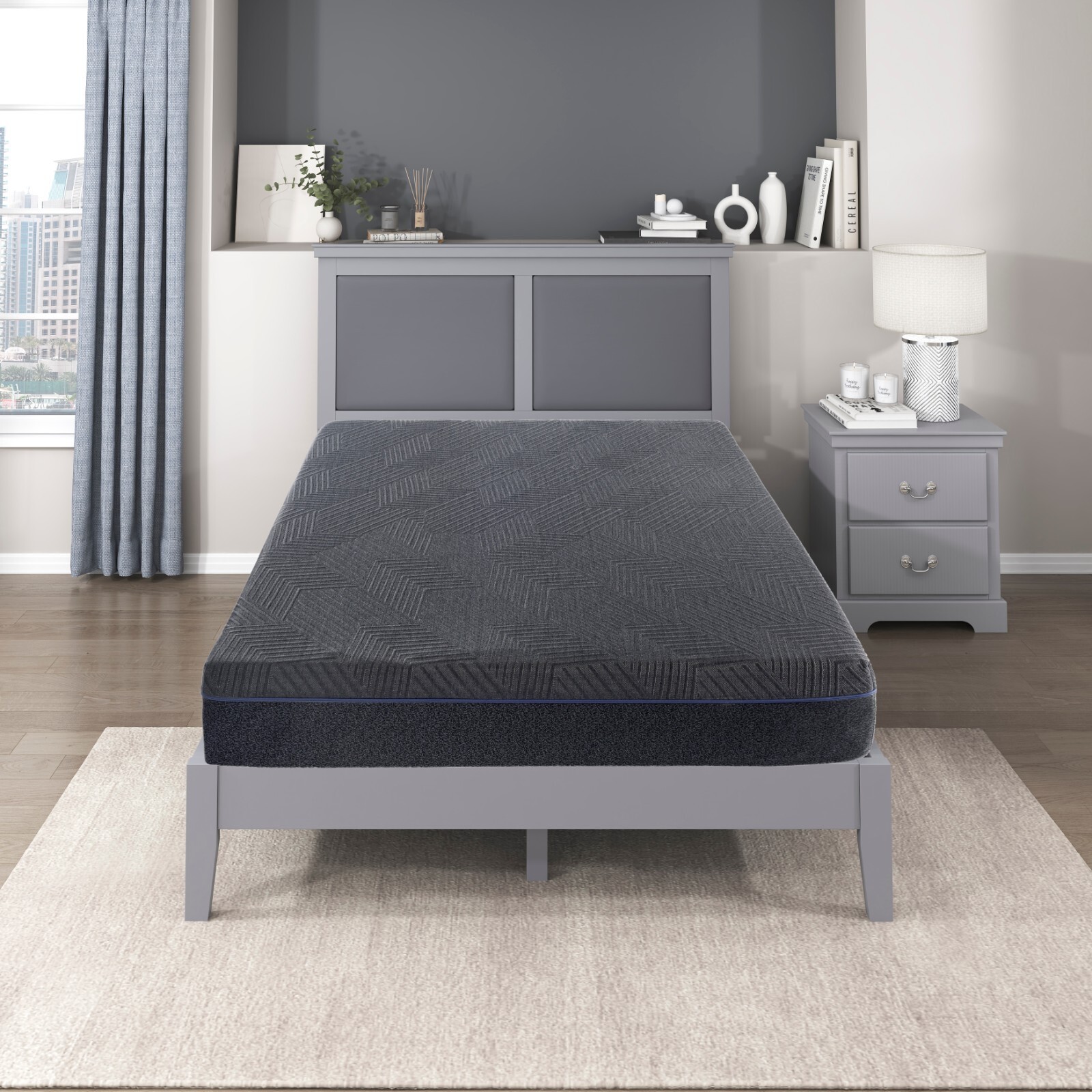 11″ Mattress Queen Size, Firm, Gray, Gel-infused Memory Foam Mattress in a Box