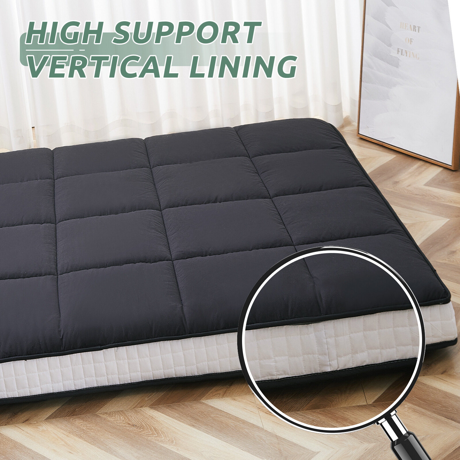 MOPHOTO Japanese Floor Mattress Wave Quilting Shiki Futon Twin Size Black Mat