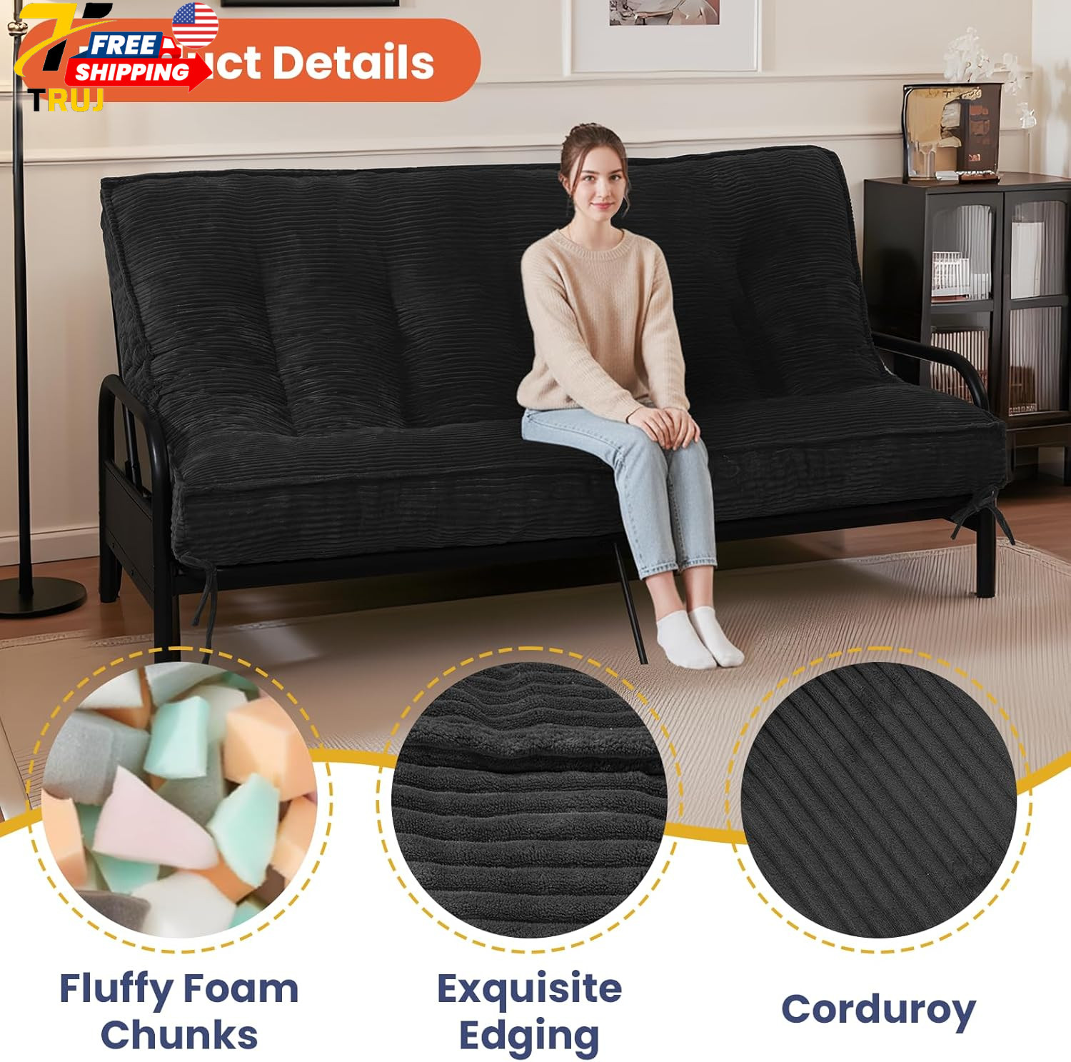 8″ Futon Mattress Full Size Futons Sofa Bed Sleeper Couch Bed Roll Up Mattress w