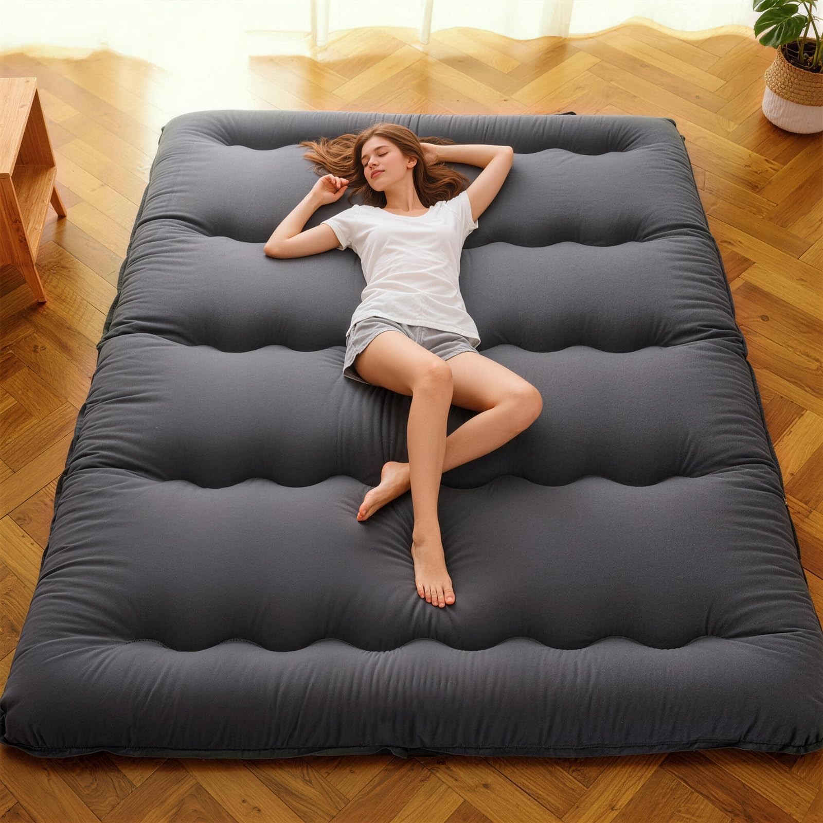 Japanese Futon Mattress – Thicken Floor Mattress Gray,5-Layer Foldable Tatami…