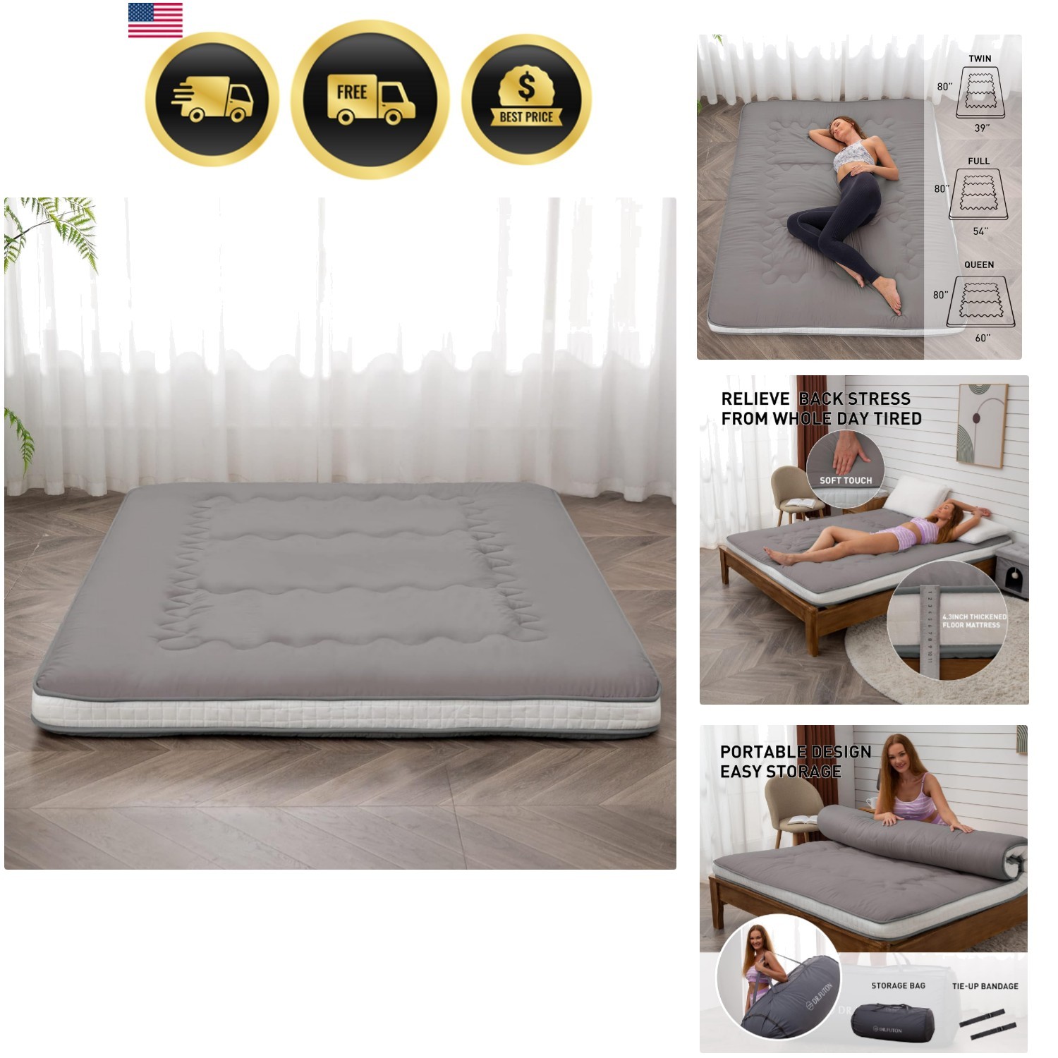 Japanese Floor Futon Mattress Extra Thick Folding Roll Up Bed Topper Mat for …